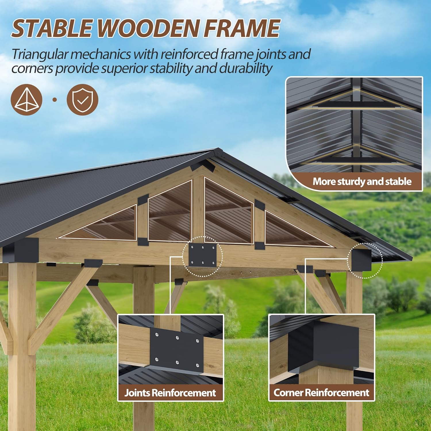 13' x 15' Outdoor Hardtop Wood Gazebo 