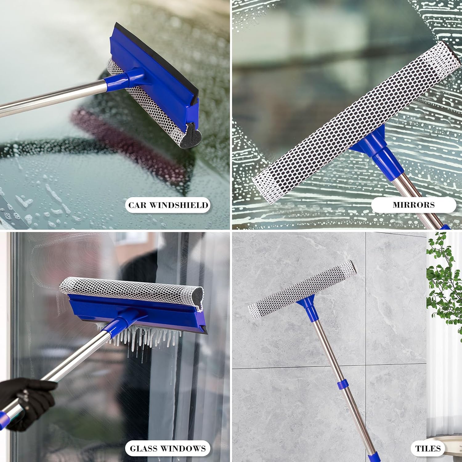 2-in-1 Window Squeegee&Car Squeegee with 15.7"-27.5" Retractable Stainless Steel Handle