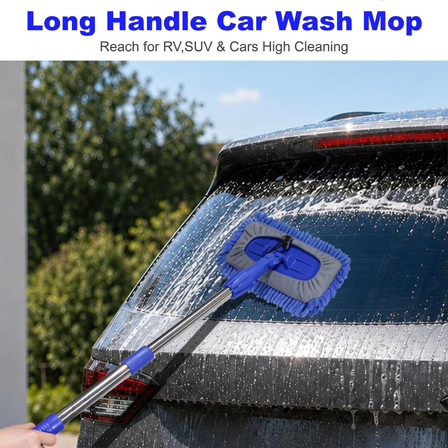 Car Wash Brush Mop Cleaning Tool with 20"-29" Retractable Stainless Steel Handle