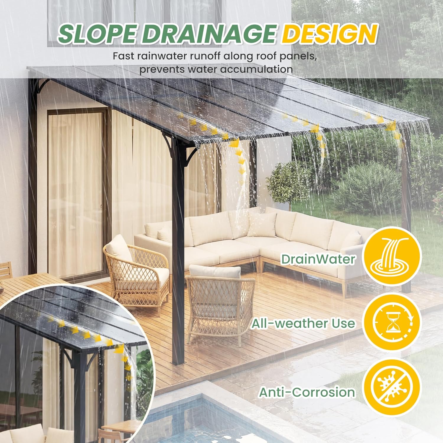 Outdoor Lean to Gazebo Pergola with Sloped Roof