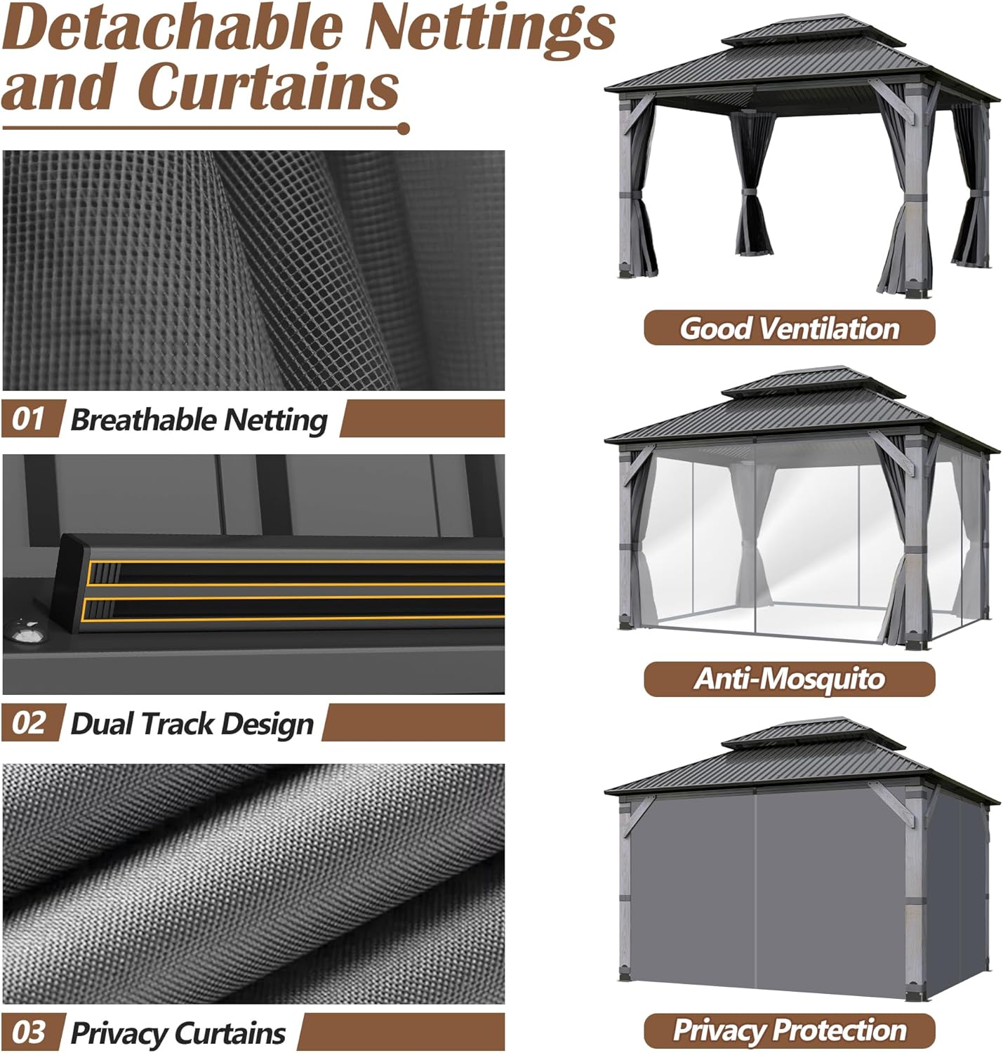 Outdoor 10x12 FT Wood Gazebo with Galvanized Steel Doule Roof