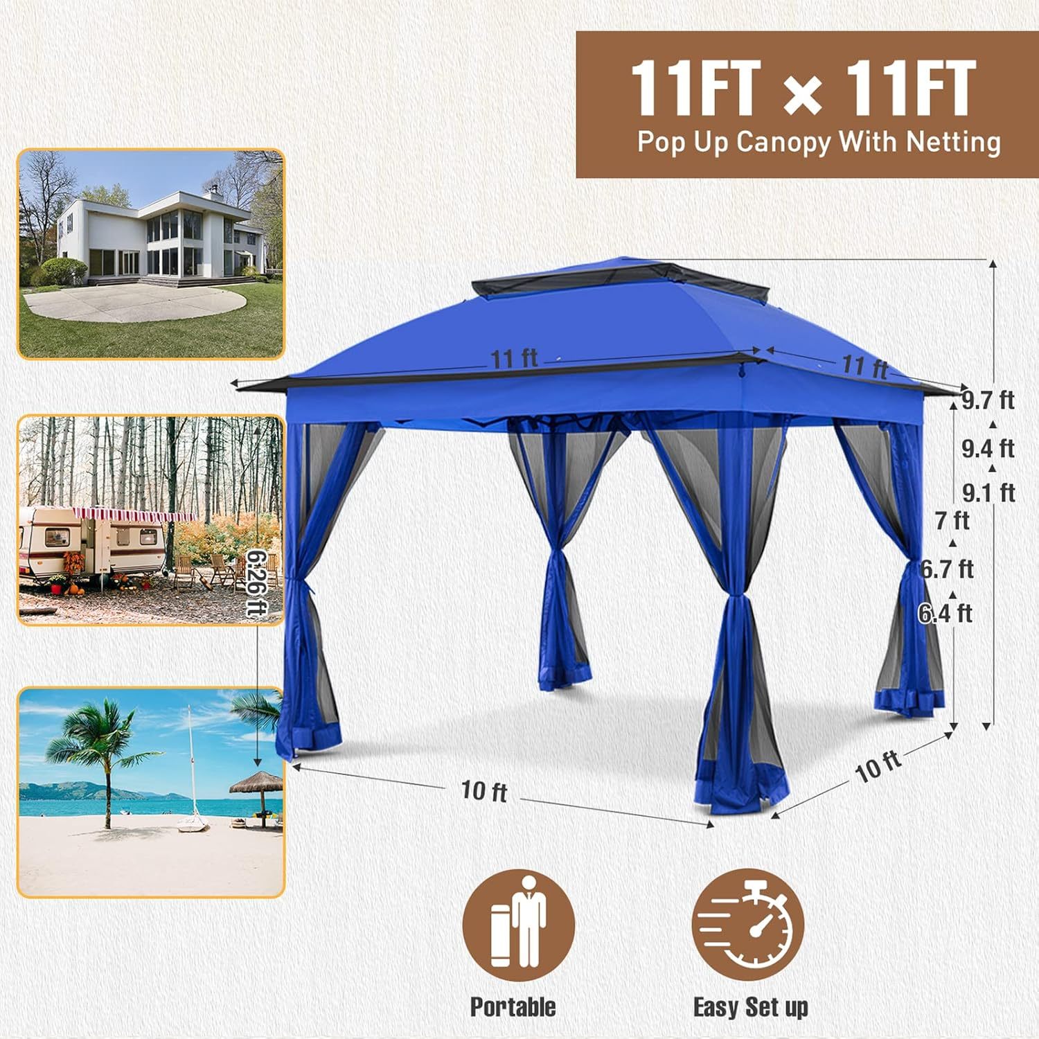 Steel Pop-up Gazebo-11' W X 11' D X 9' 8'' H-Blue