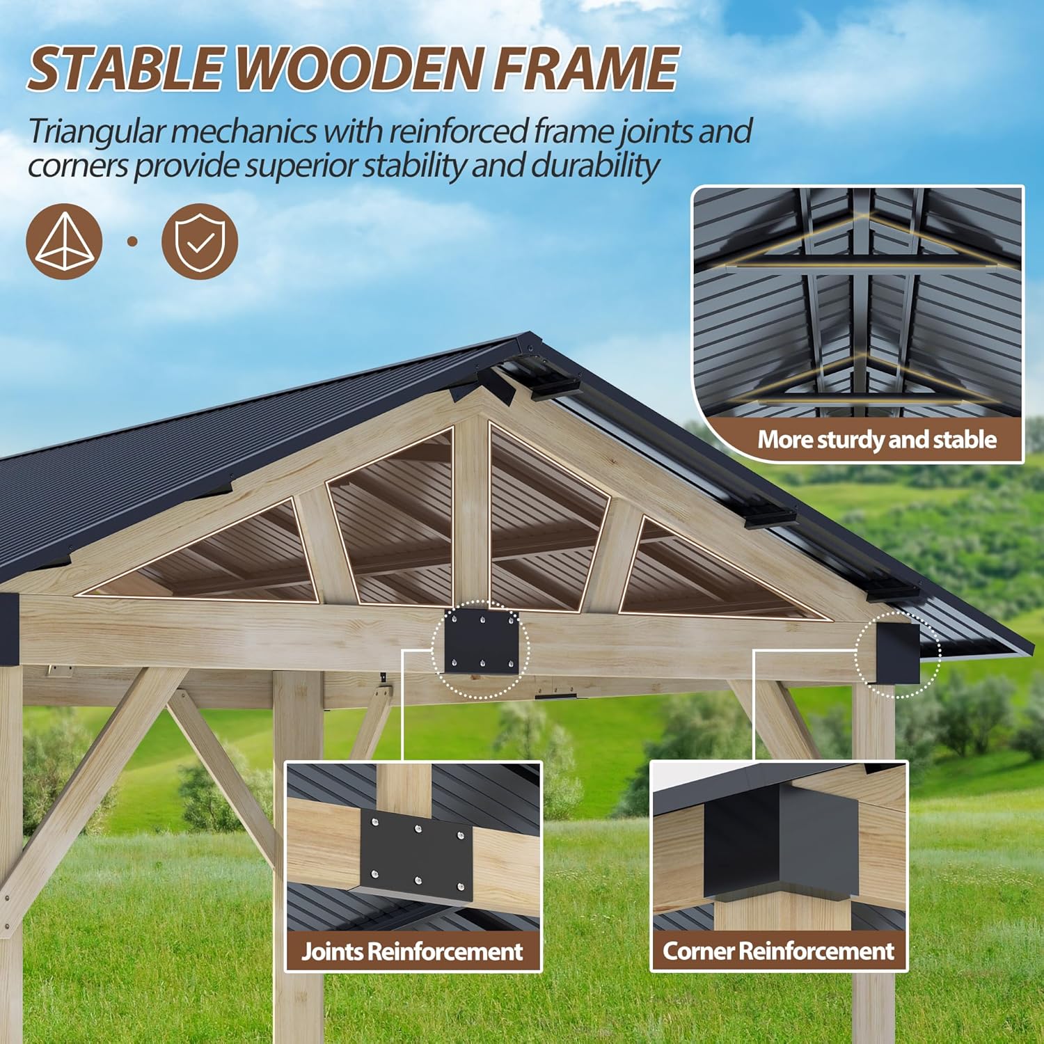 10' x 12' Cedar Hardtop Wood Gazebo 