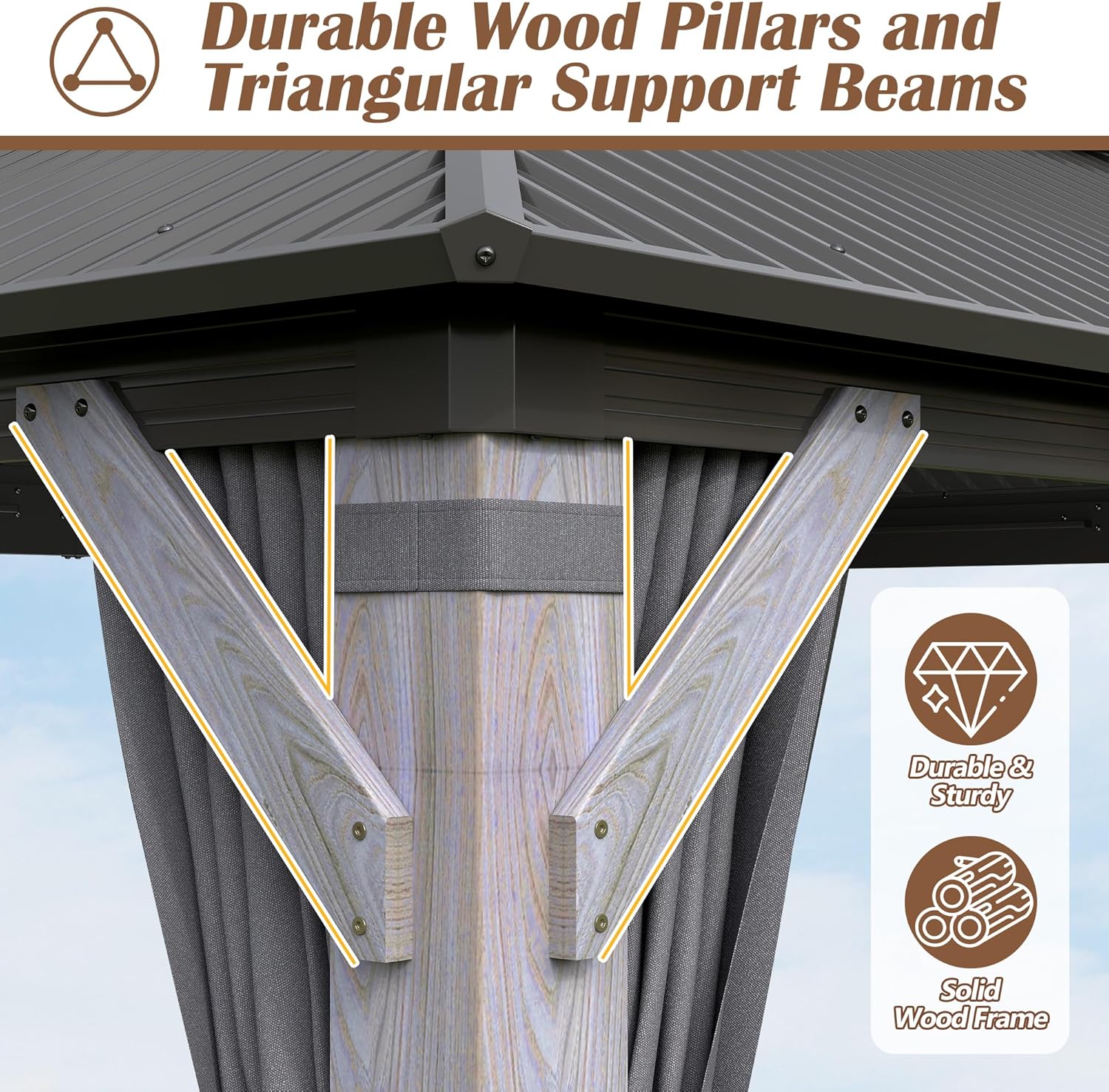 Outdoor 10x12 FT Wood Gazebo with Galvanized Steel Doule Roof