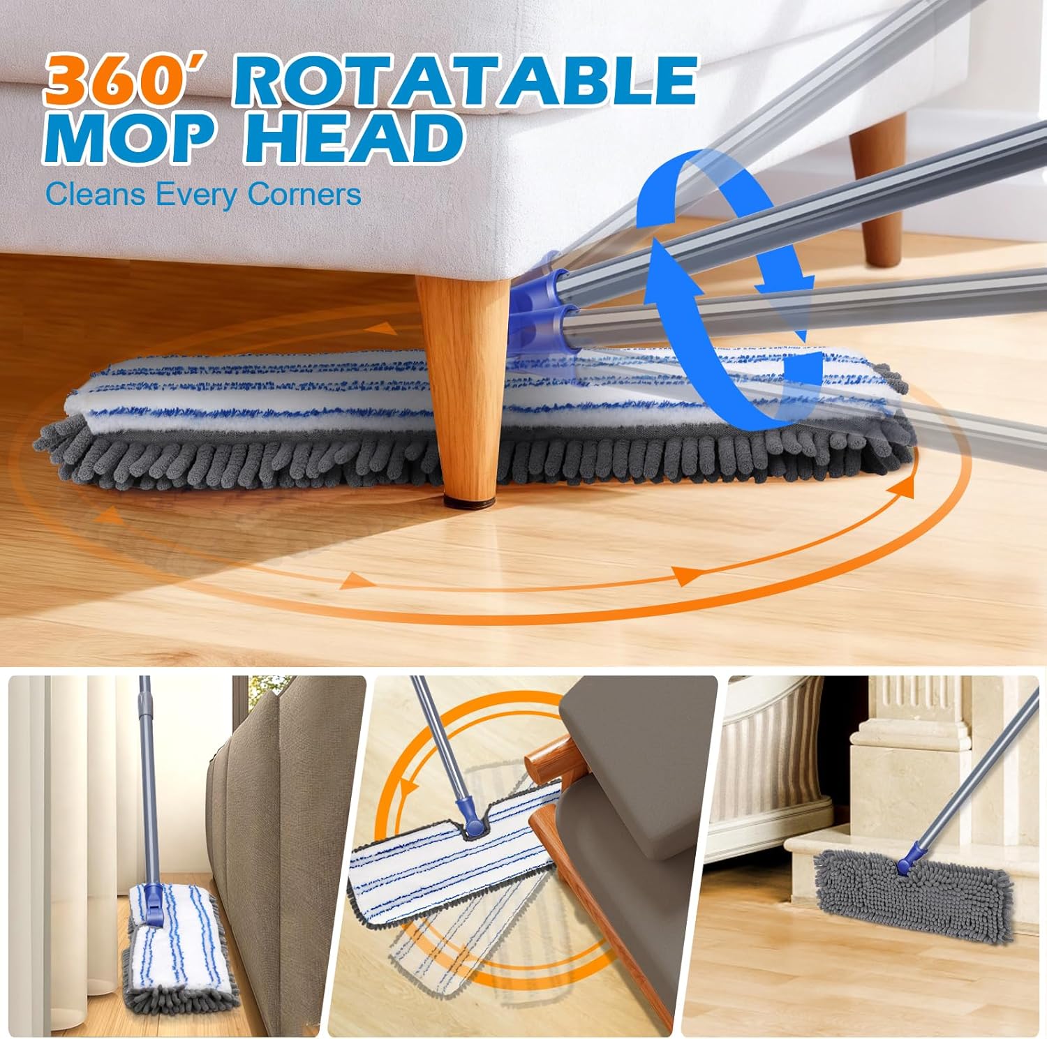 Dual Sided Flip Mop, Wet Dry Microfiber Dust Mop