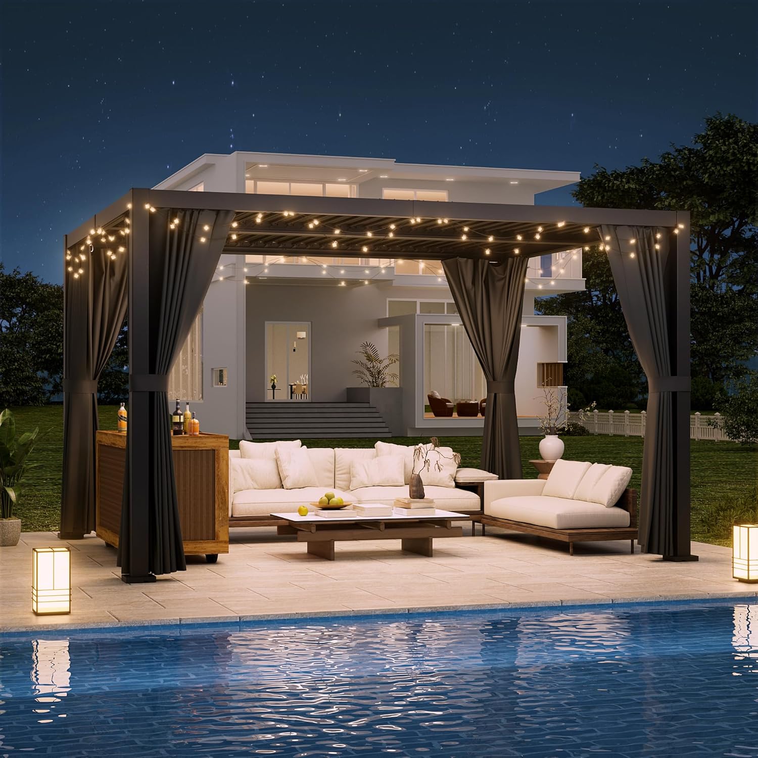 Waterproof Metal Gazebo with Curtains and Netting