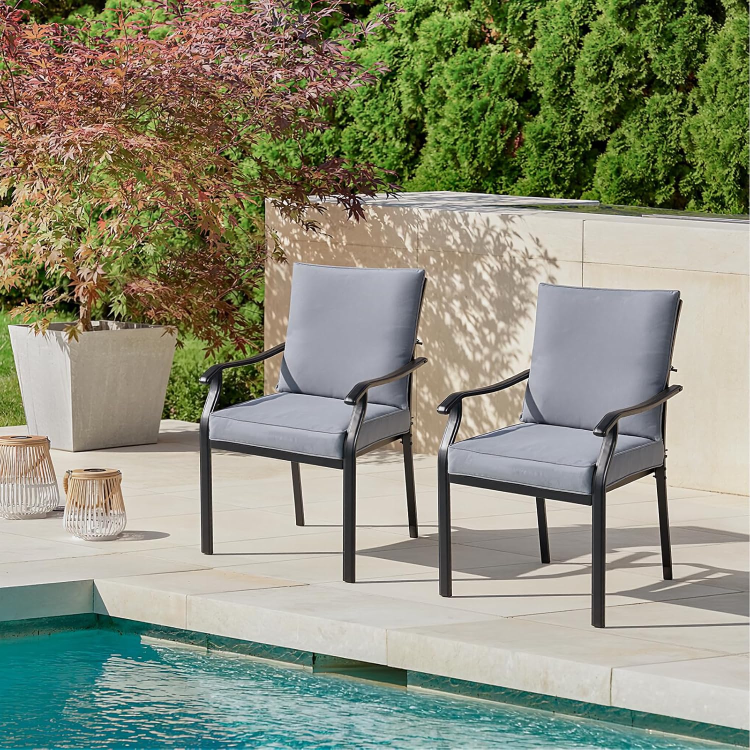 Metal Stackable Chairs Set with Cushions, All-Weather Furniture