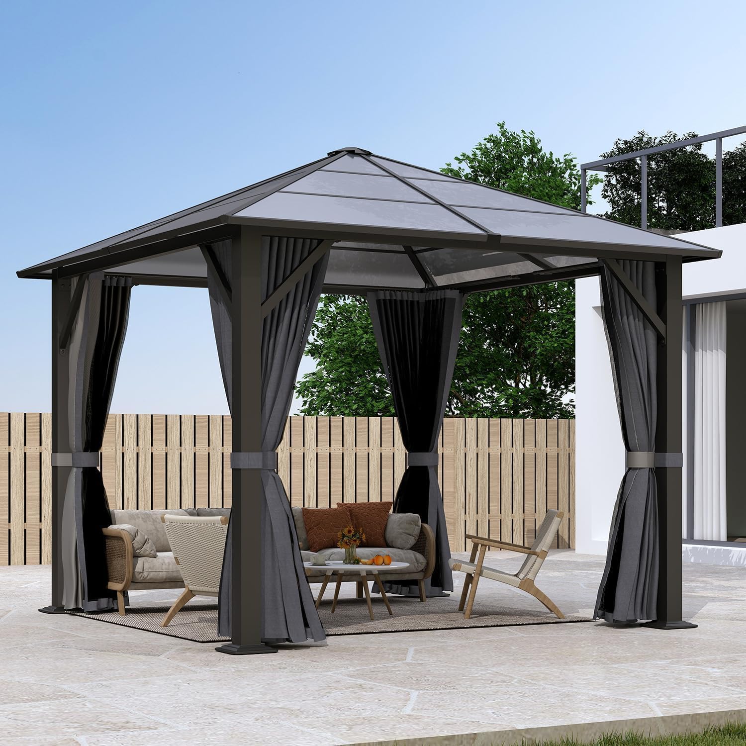 Outdoor Patio Gazebos with Polycarbonate Roof & Steel Frame 10x10FT