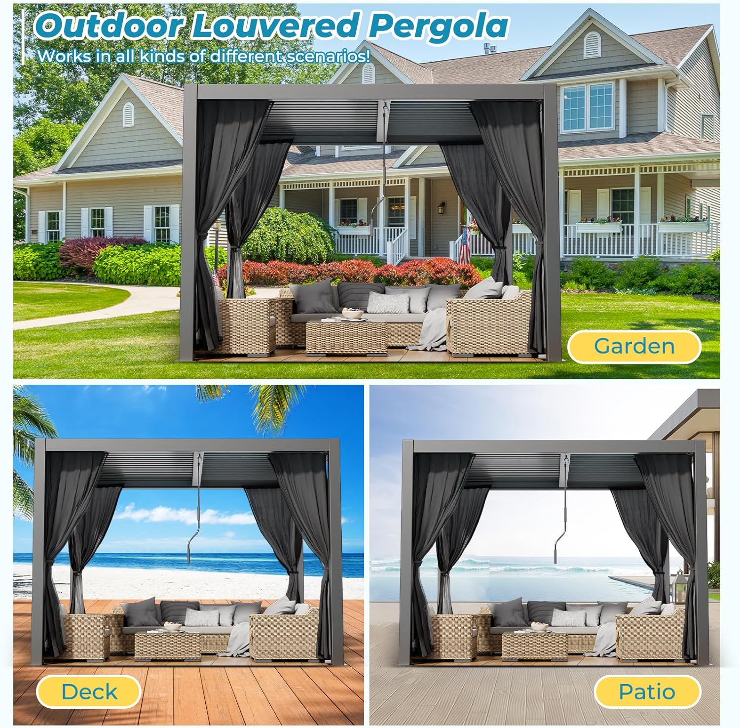 Waterproof Metal Gazebo with Curtains and Netting for Patio, Backyard, Garden, Deck