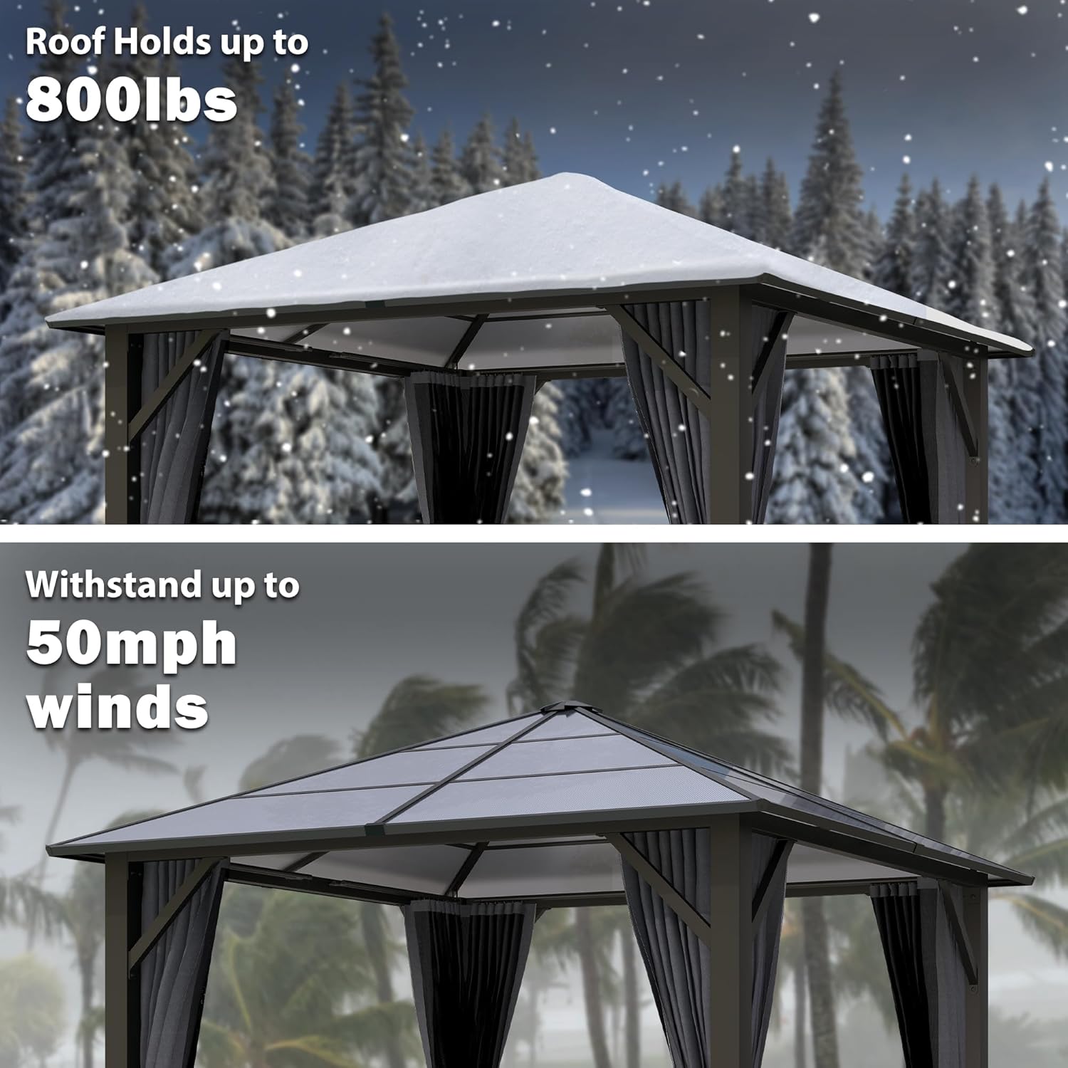 Outdoor Patio Gazebos with Polycarbonate Roof & Steel Frame 10x10FT