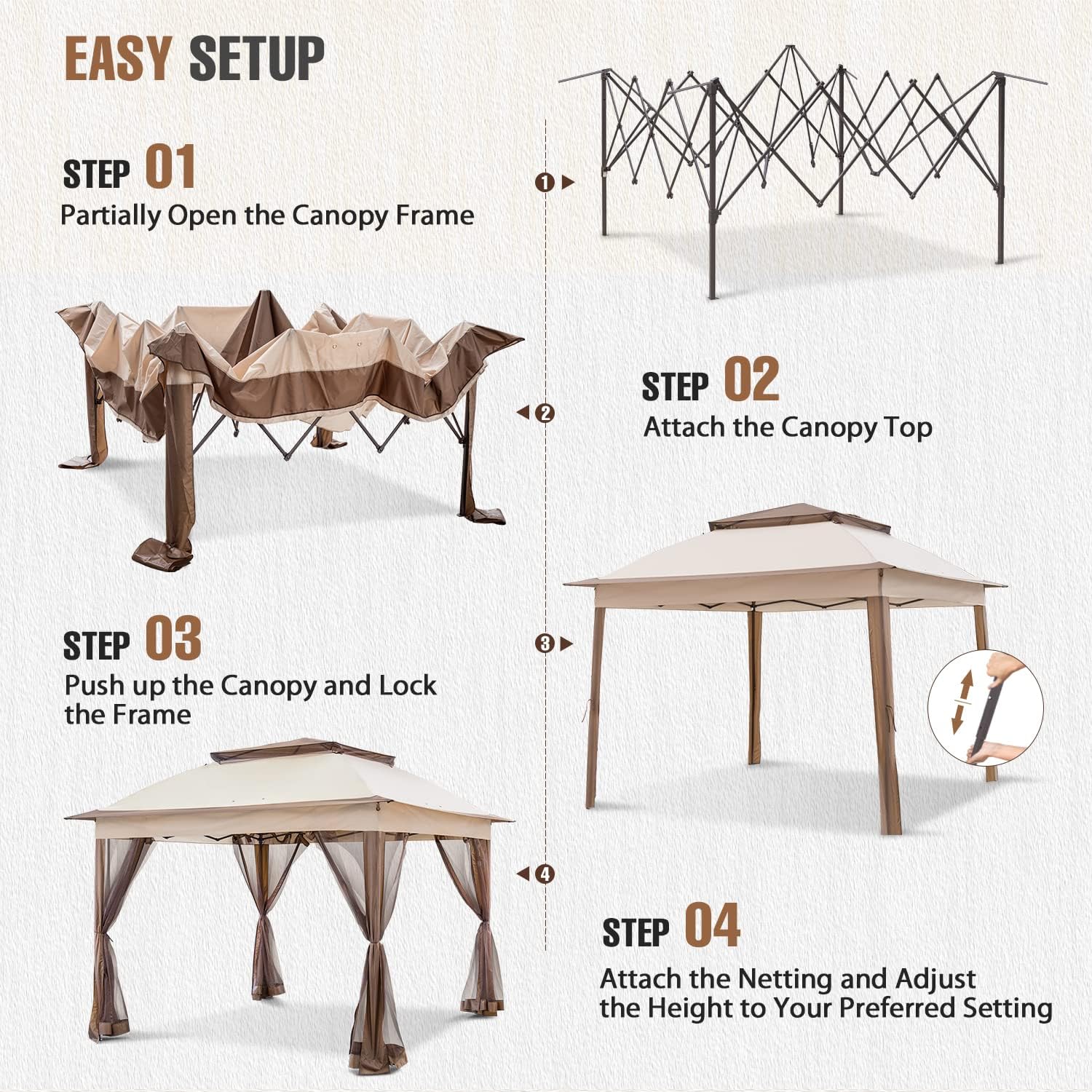 Steel Pop-up Gazebo-11' W X 11' D X 9' 8'' H-Beige