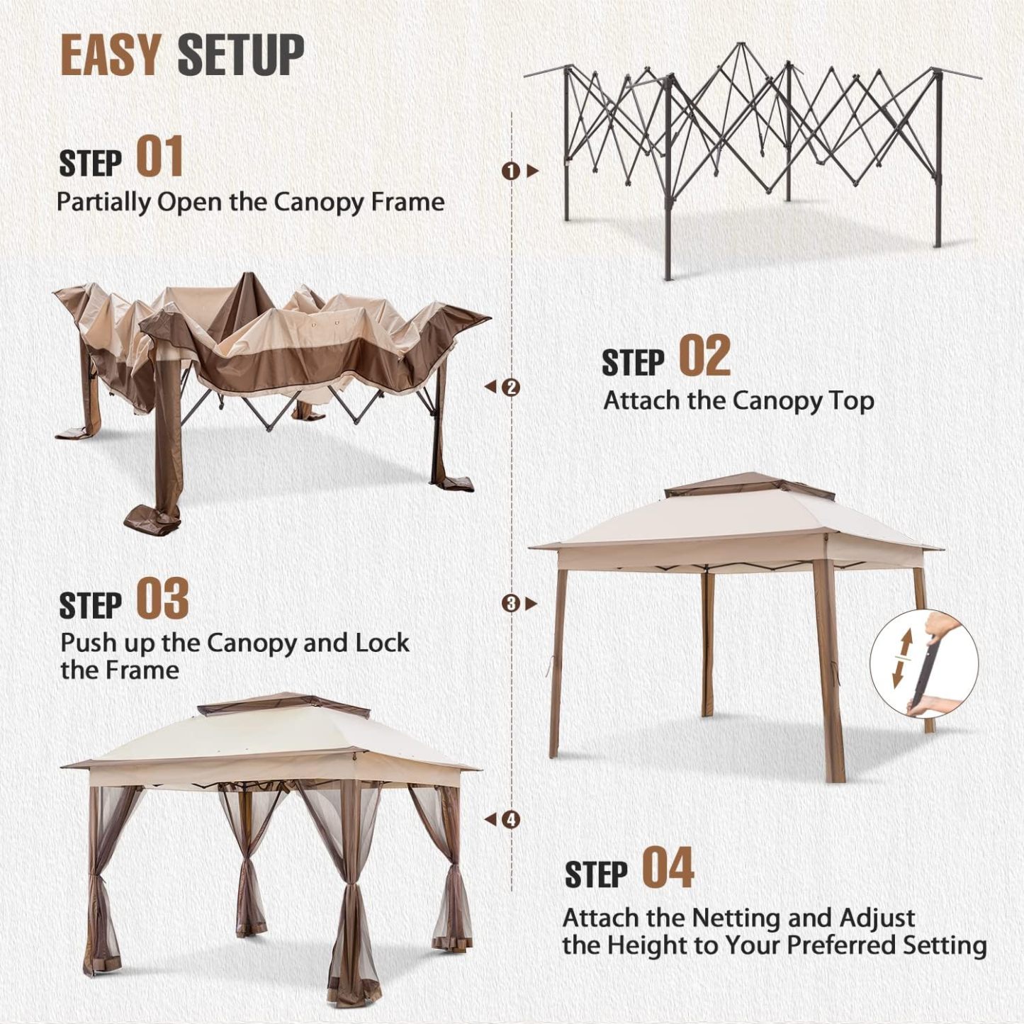 Steel Pop-up Gazebo-11' W X 11' D X 9' 8'' H-Beige