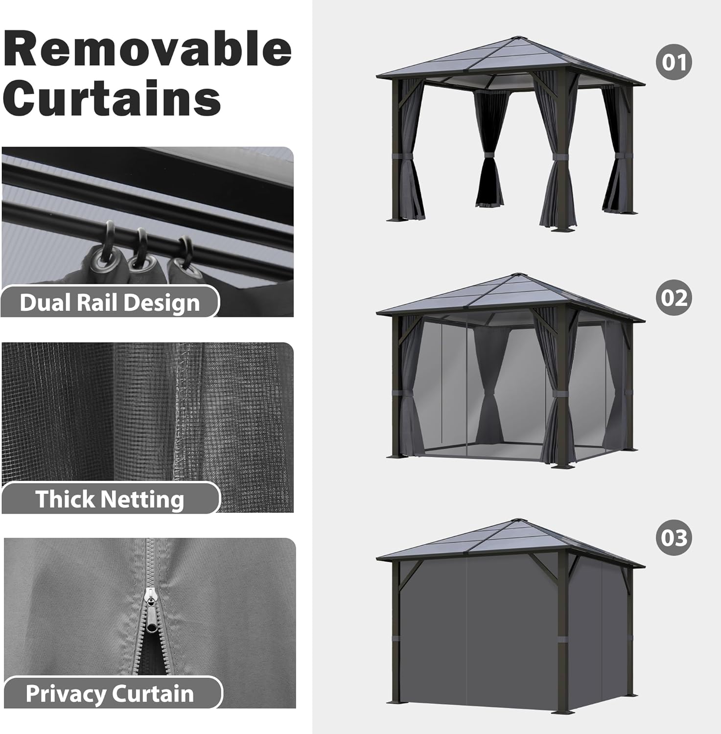 Outdoor Patio Gazebos with Polycarbonate Roof & Steel Frame 10x10FT