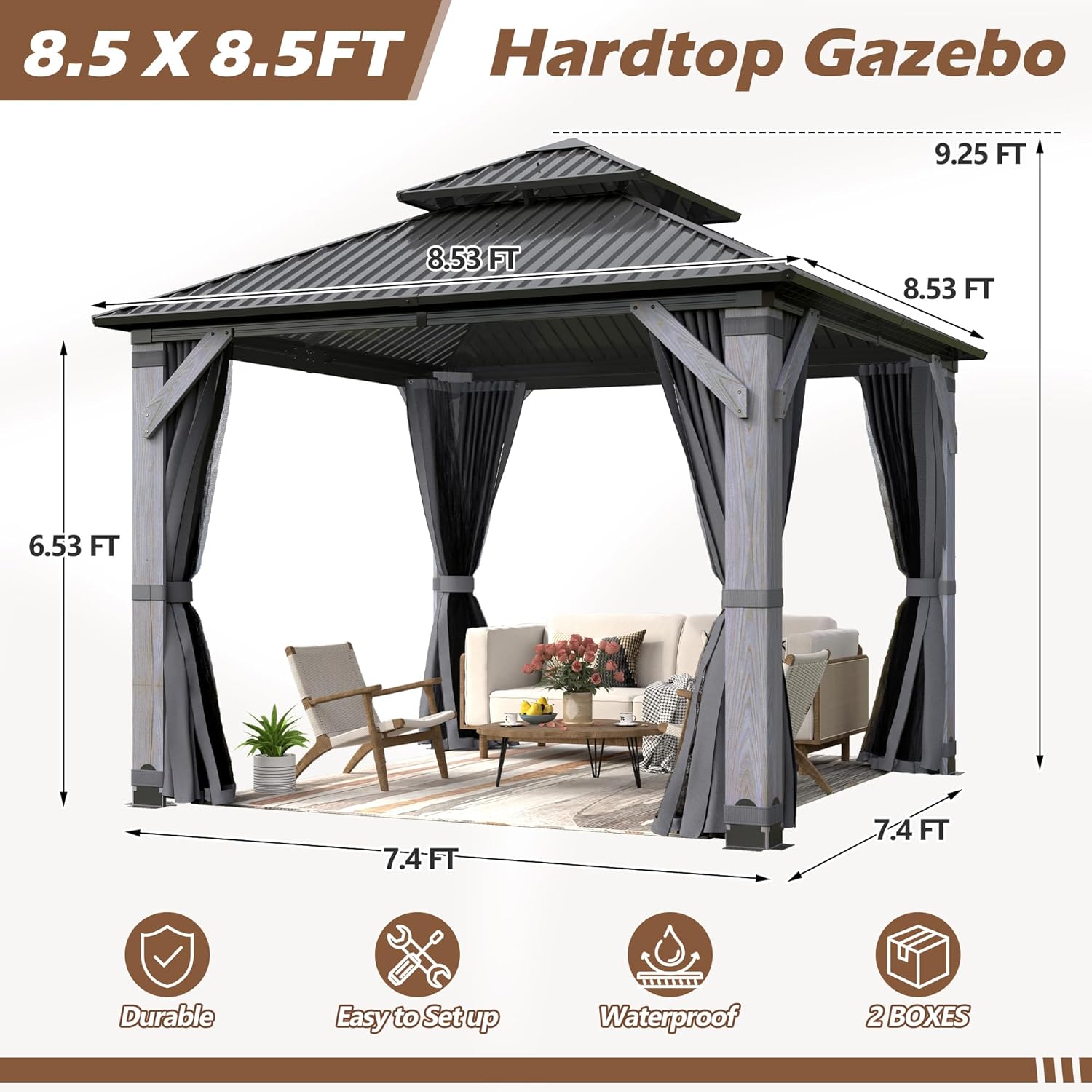 8.5'x8.5' Wood Hardtop Gazebo 
