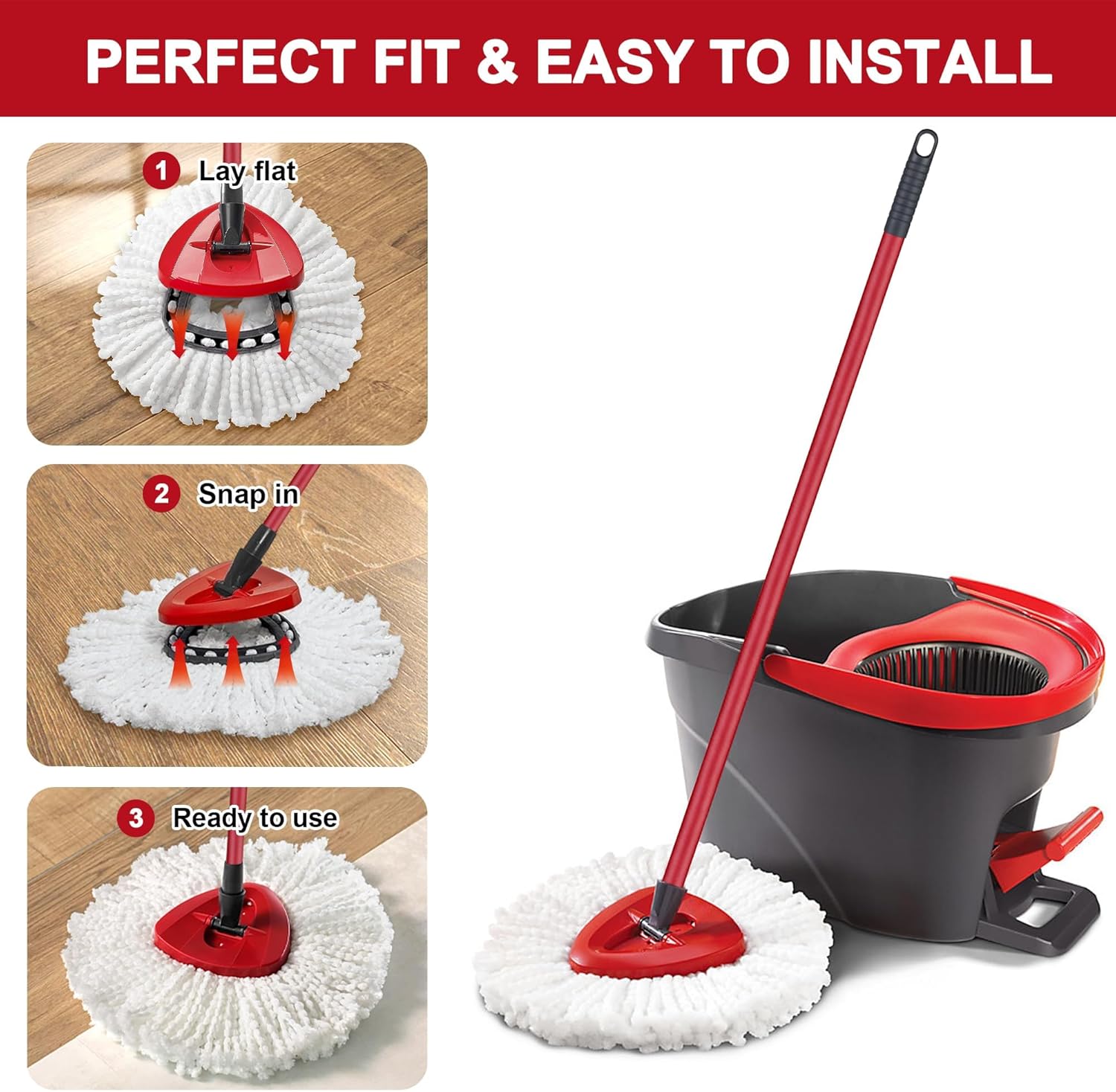 4 Pack Mop Heads Replacements for O-Ceda Easy Wrin Spin System