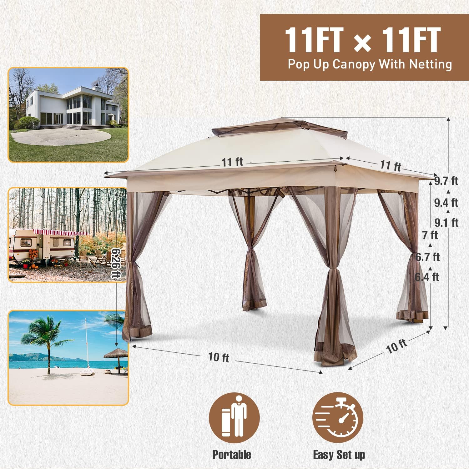 Steel Pop-up Gazebo-11' W X 11' D X 9' 8'' H-Beige