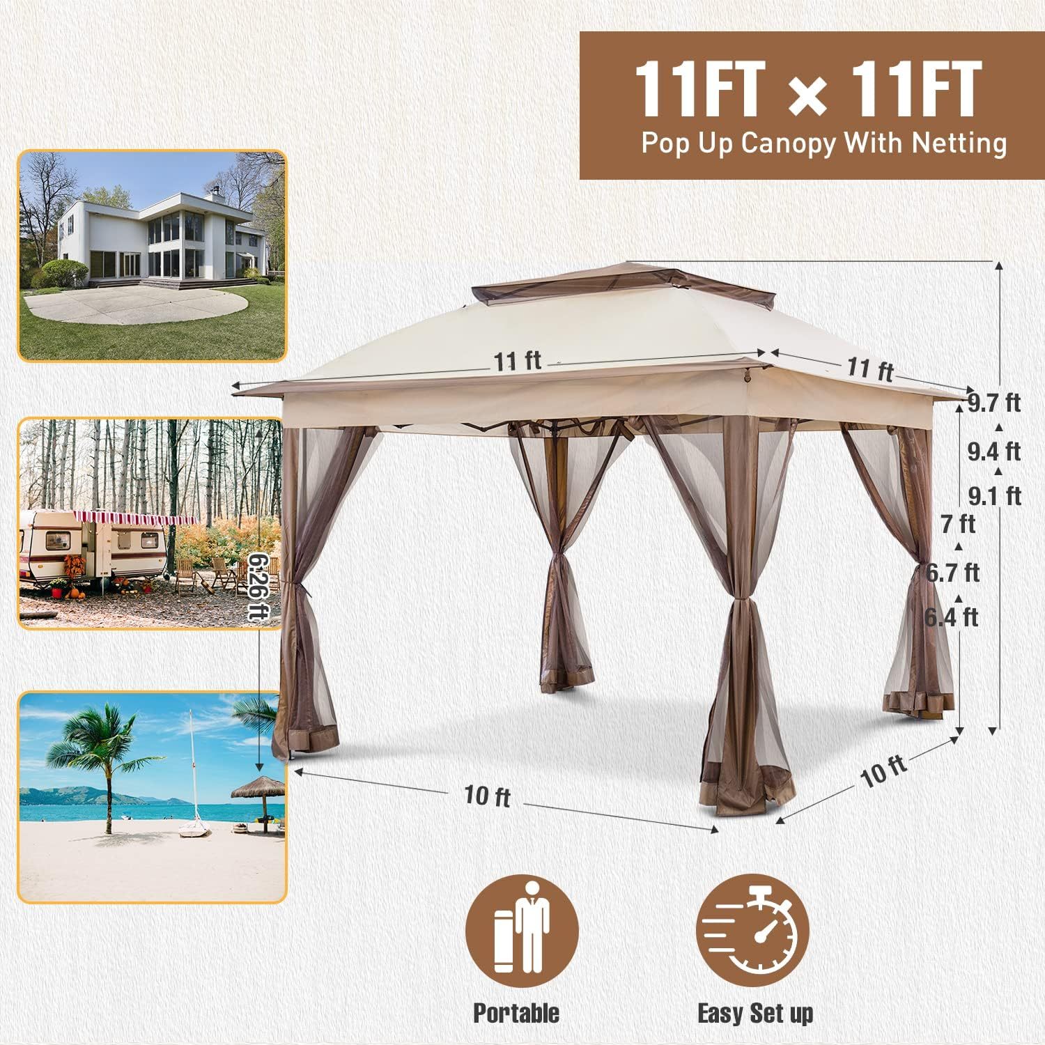 Steel Pop-up Gazebo-11' W X 11' D X 9' 8'' H-Beige