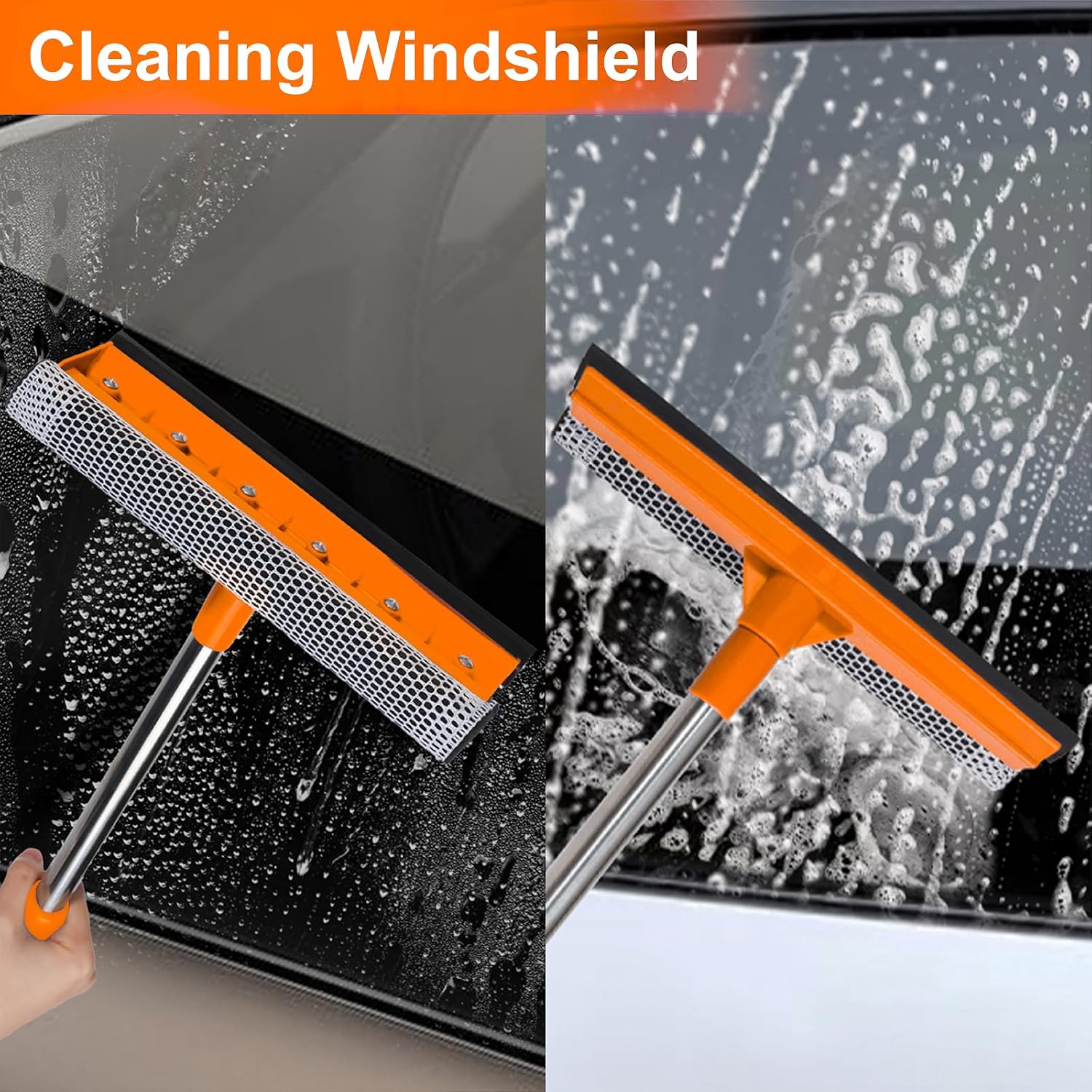 2 in 1 Car Windshield Squeegees with 15.3"-23.6" Retractable Stainless Steel Handle