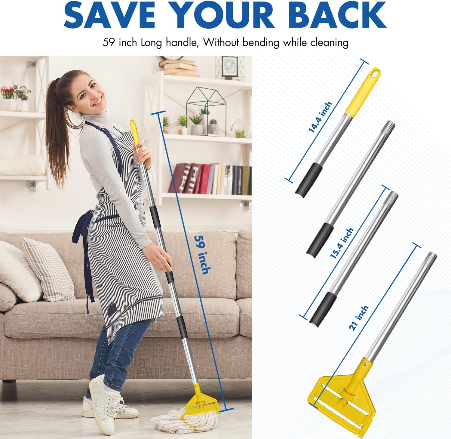 Heavy Duty Industrial Mop, Commercial Cotton Mop with 59 Inch Handle