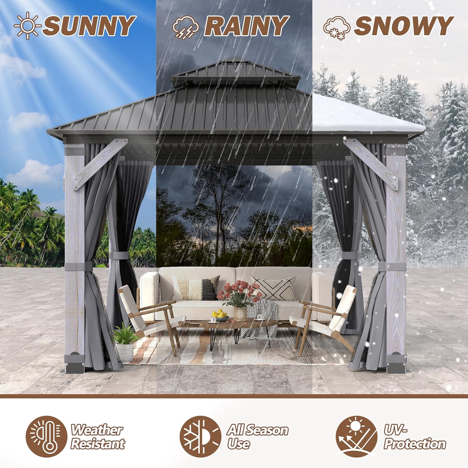 8.5'x8.5' Wood Hardtop Gazebo 