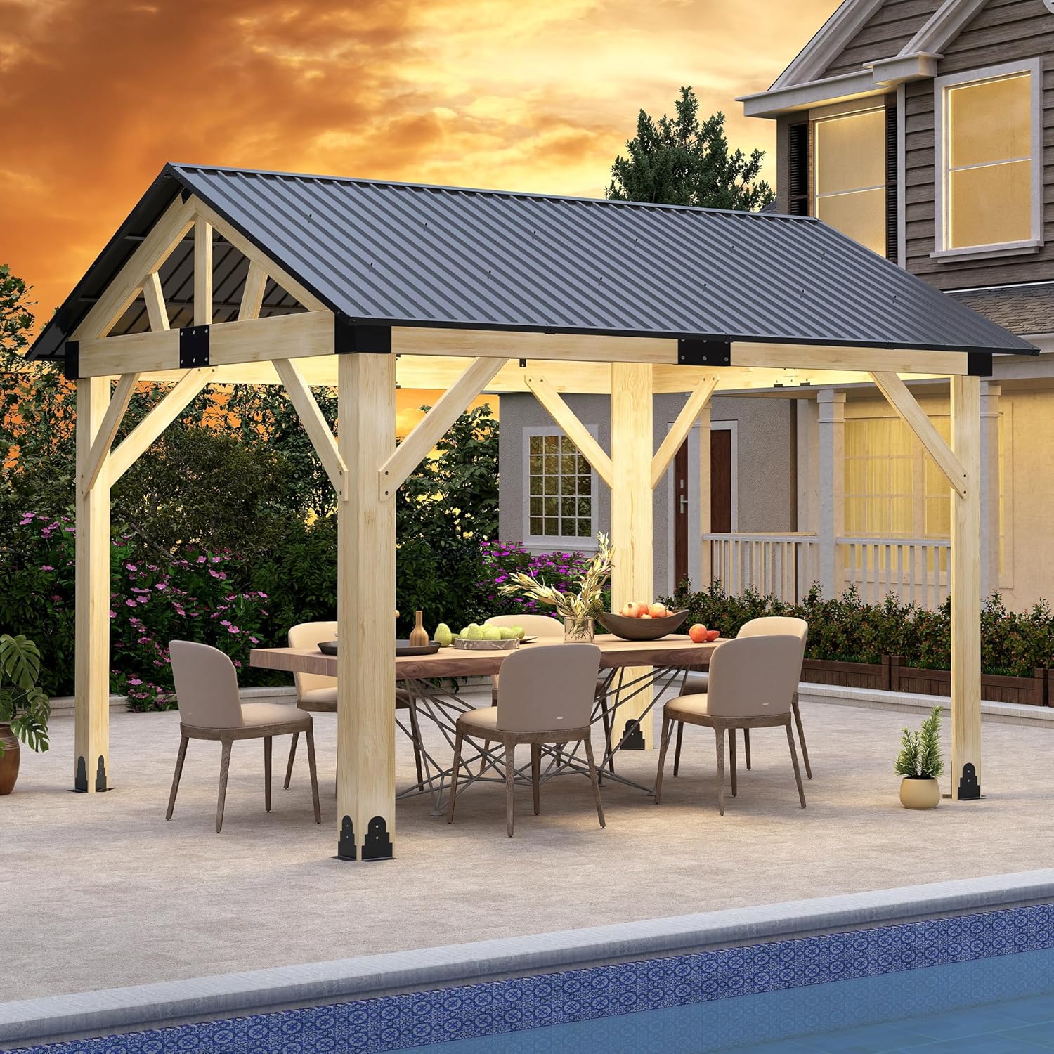 10' x 12' Cedar Hardtop Wood Gazebo 