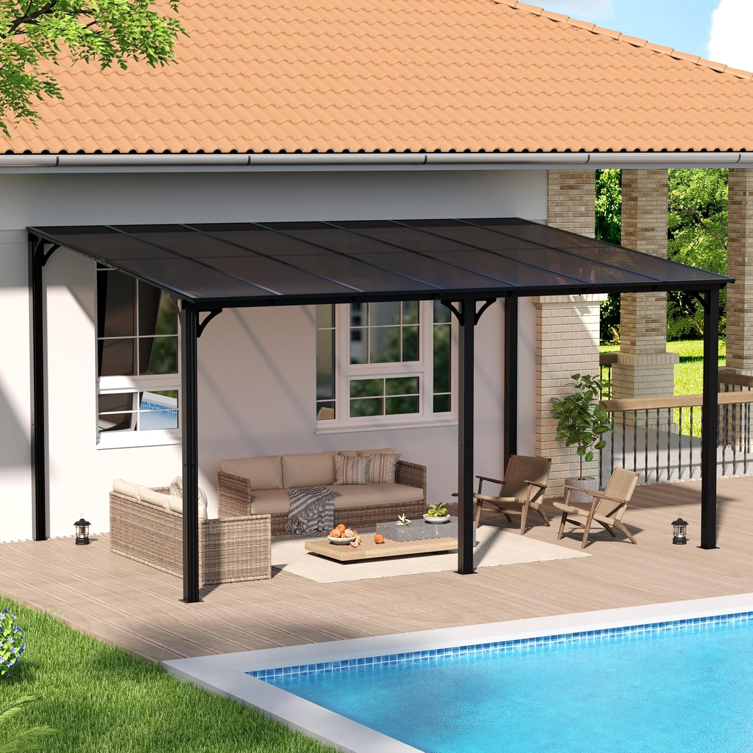 10' x 14' Gazebo for Patio, Outdoor Lean to Gazebo Pergola with Sloped Roof