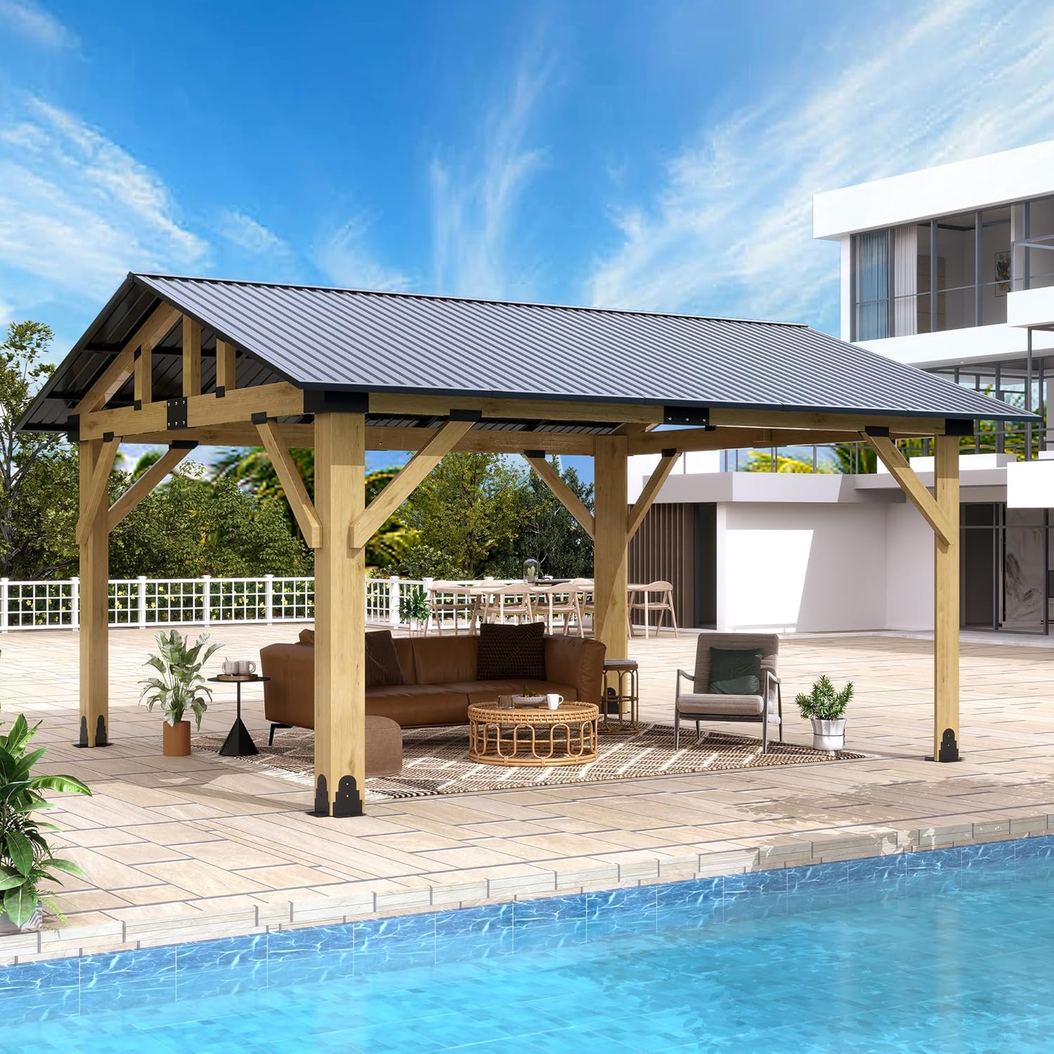 13' x 15' Outdoor Hardtop Wood Gazebo 