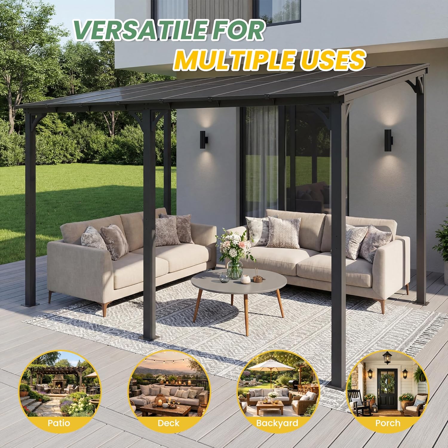 10' x 14' Gazebo for Patio, Outdoor Lean to Gazebo Pergola with Sloped Roof