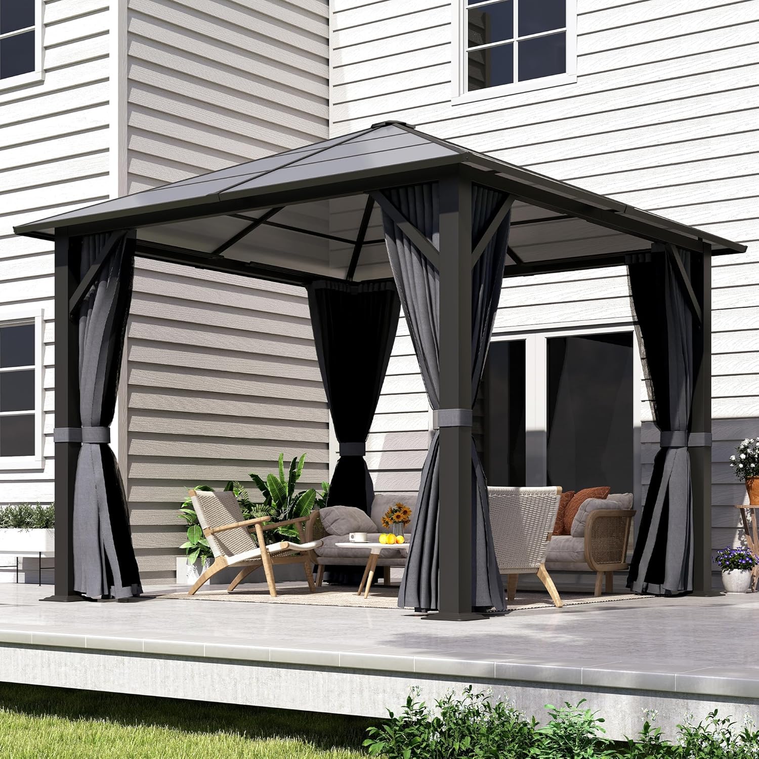 Outdoor Patio Gazebos with Polycarbonate Roof & Steel Frame 10x10FT