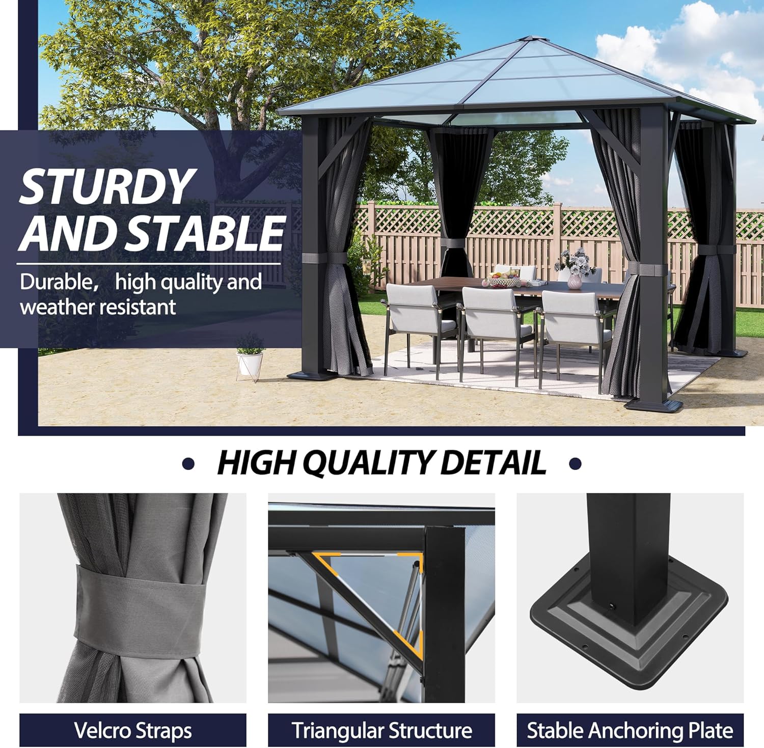 10'x10' Hardtop Gazebo-Gray