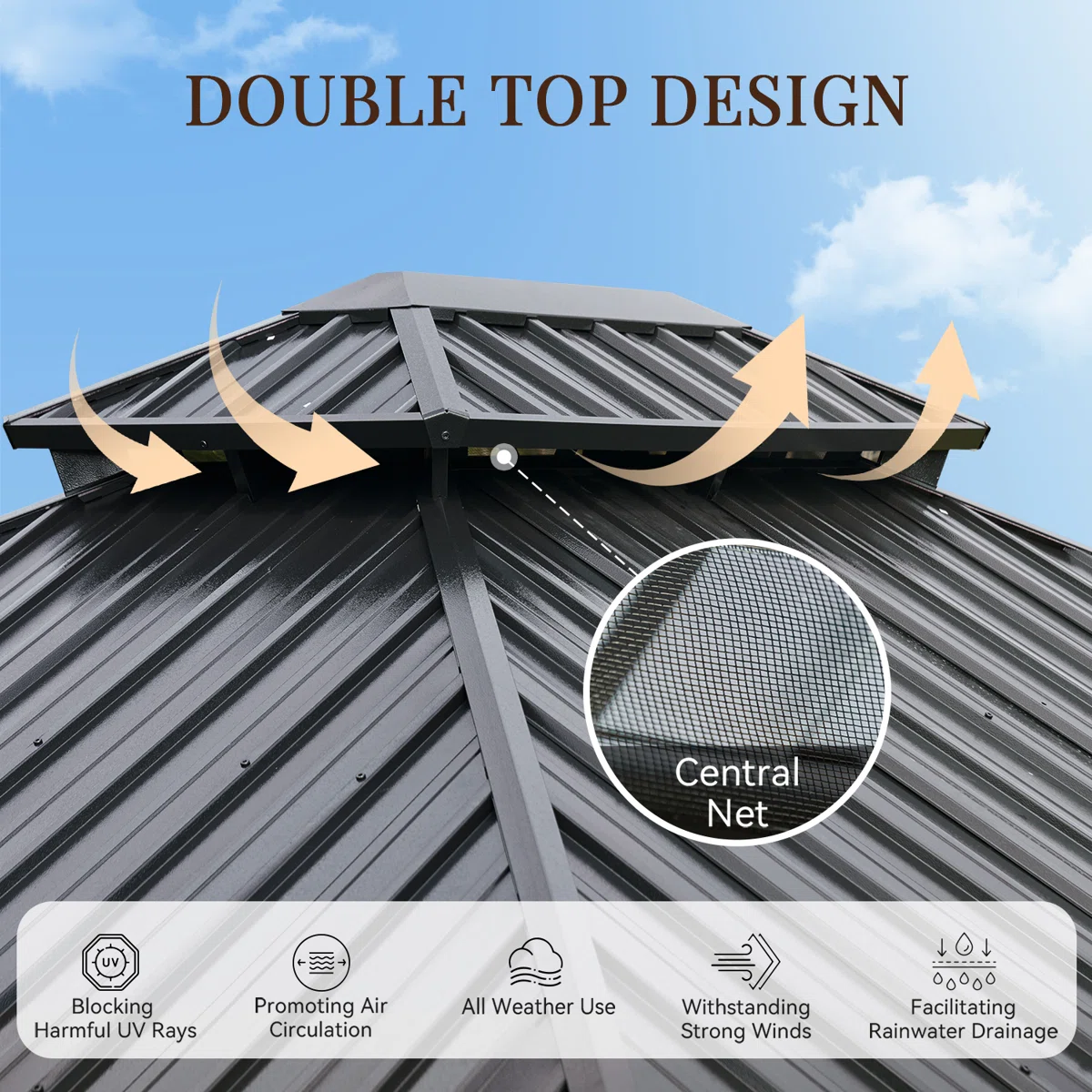 Gazebo 10x12 ft - Double Galvanized Steel Roof & Aluminum Frame