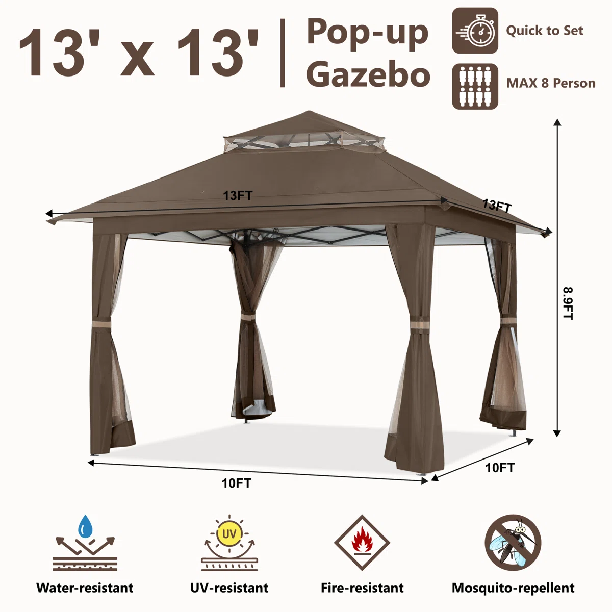 13 Ft. W x 13 Ft. D Steel Patio Gazebo