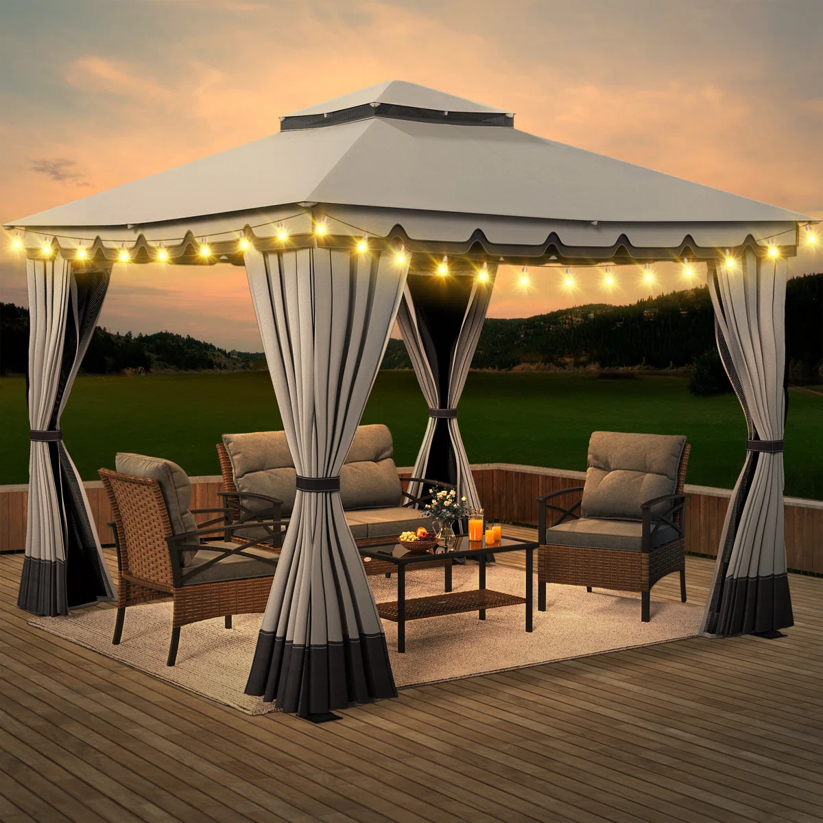 Aluminum Patio  Grill Gazebo-10 Ft. W x 10 Ft. D -Beige 
