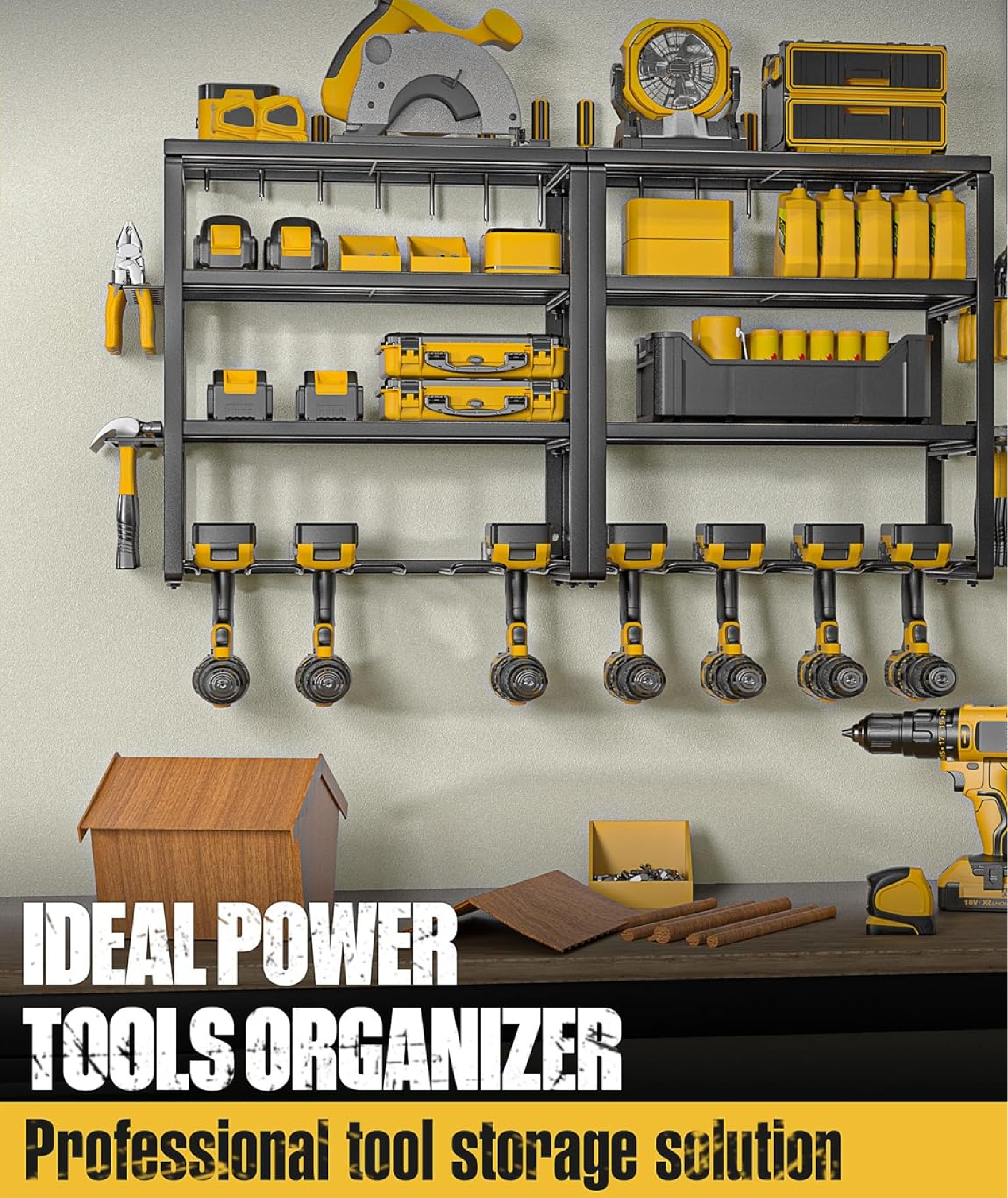 4 shelves 8 Slots for Cordless Drill in Garage/Workshop/Pegboard/Shed