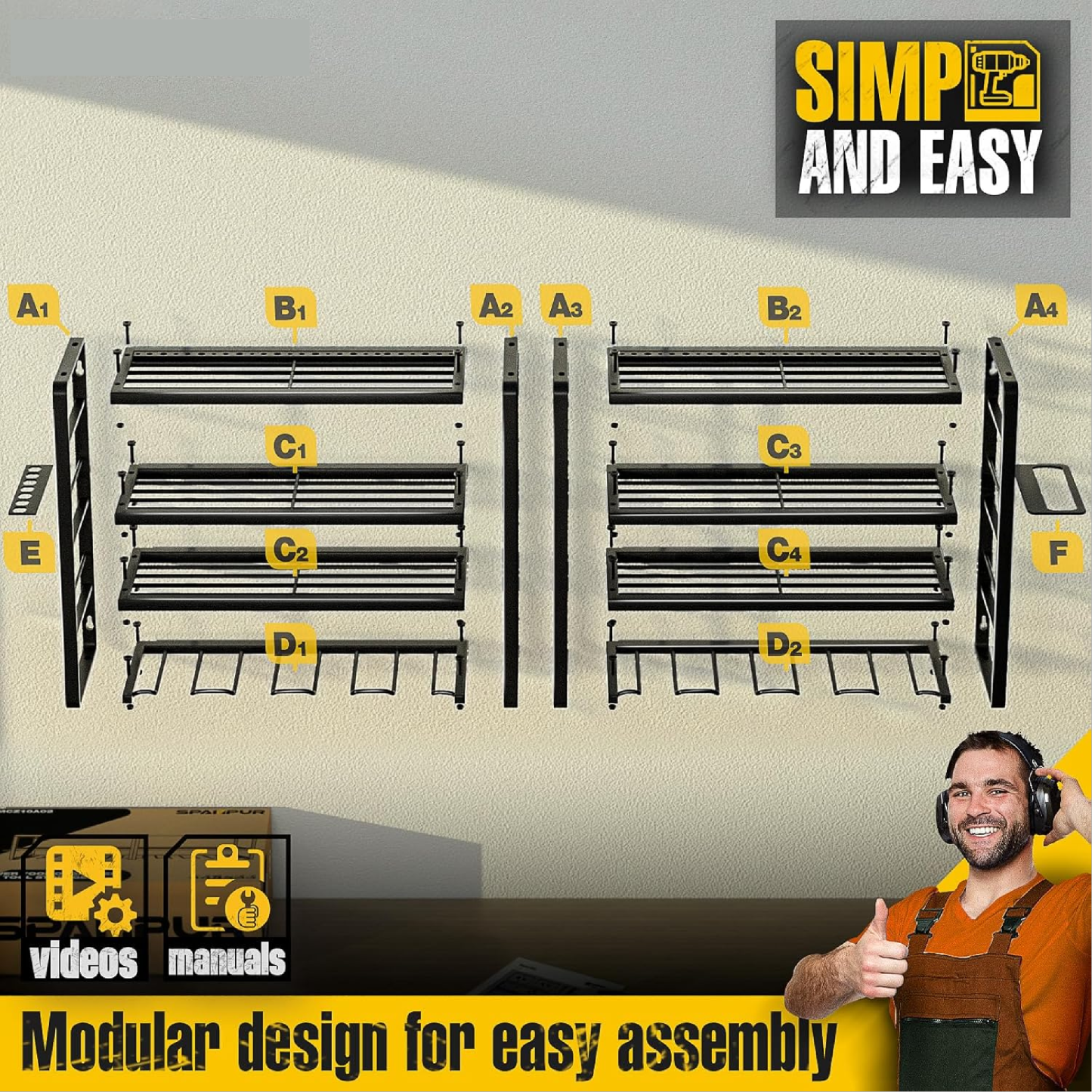 4 shelves 8 Slots for Cordless Drill in Garage/Workshop/Pegboard/Shed