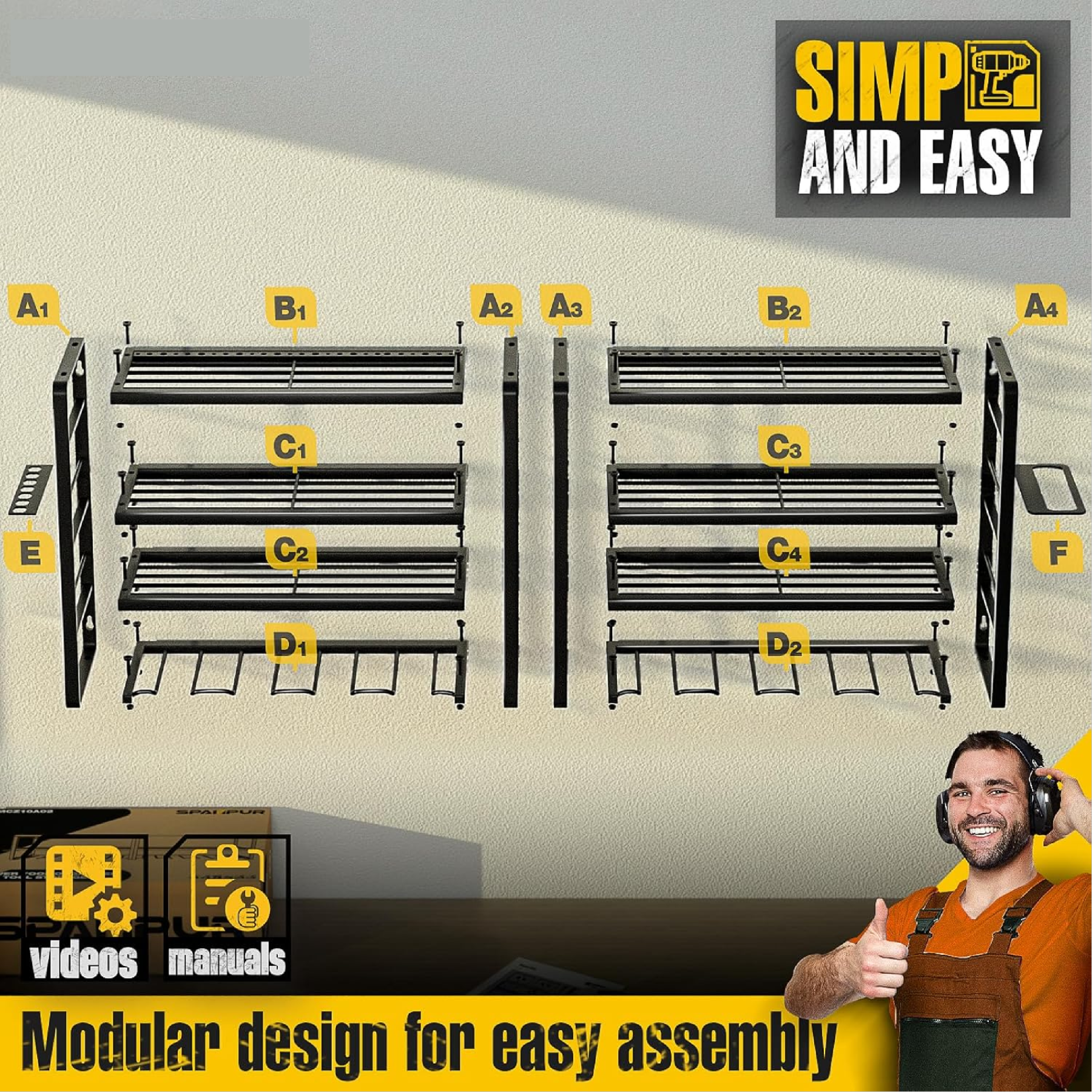4 shelves 8 Slots for Cordless Drill in Garage/Workshop/Pegboard/Shed