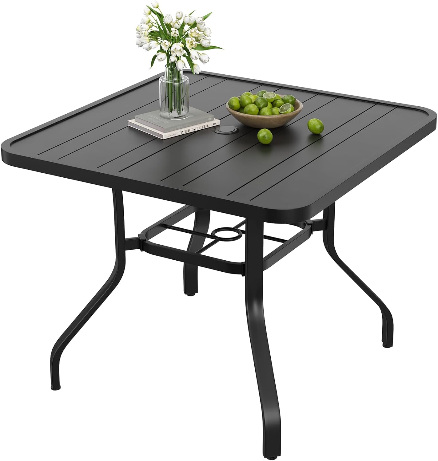 Square Outdoor Dining Table with 1.57" Umbrella Hole