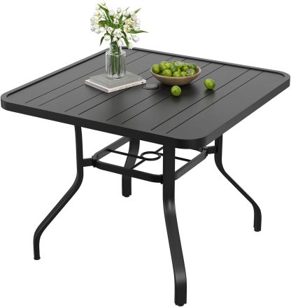 Square Outdoor Dining Table with 1.57" Umbrella Hole