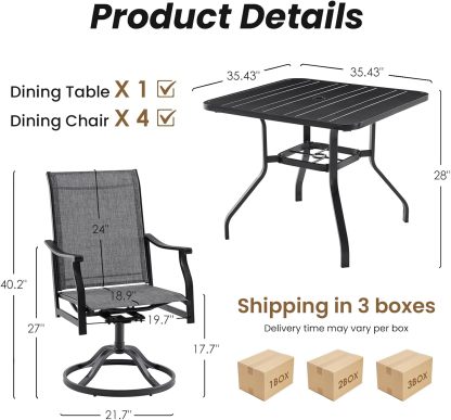 4 x Swivel Patio Chairs with Textilene Fabric and 35"x35" Outdoor Dining Table