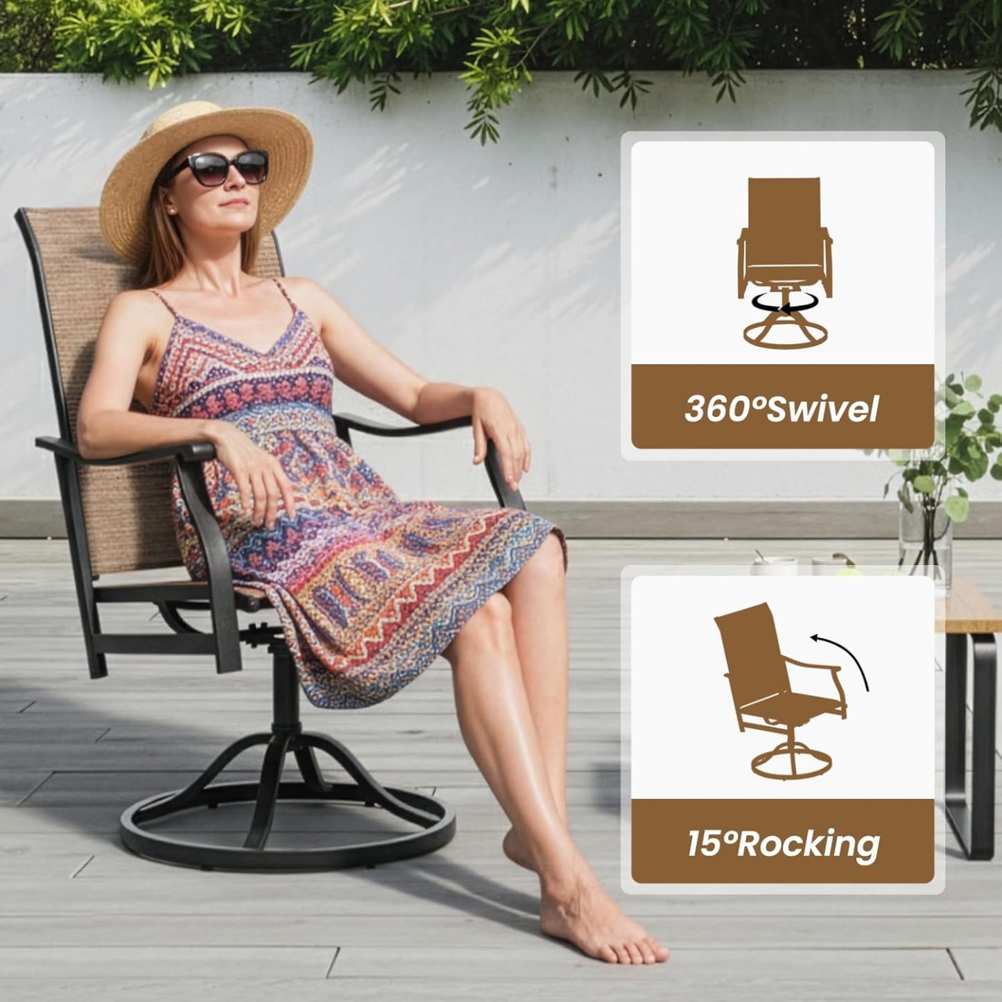 6 x Swivel Outdoor Chairs with Paded Textilene and 60"x35" Patio Table with 1.57" Umbrella Hole