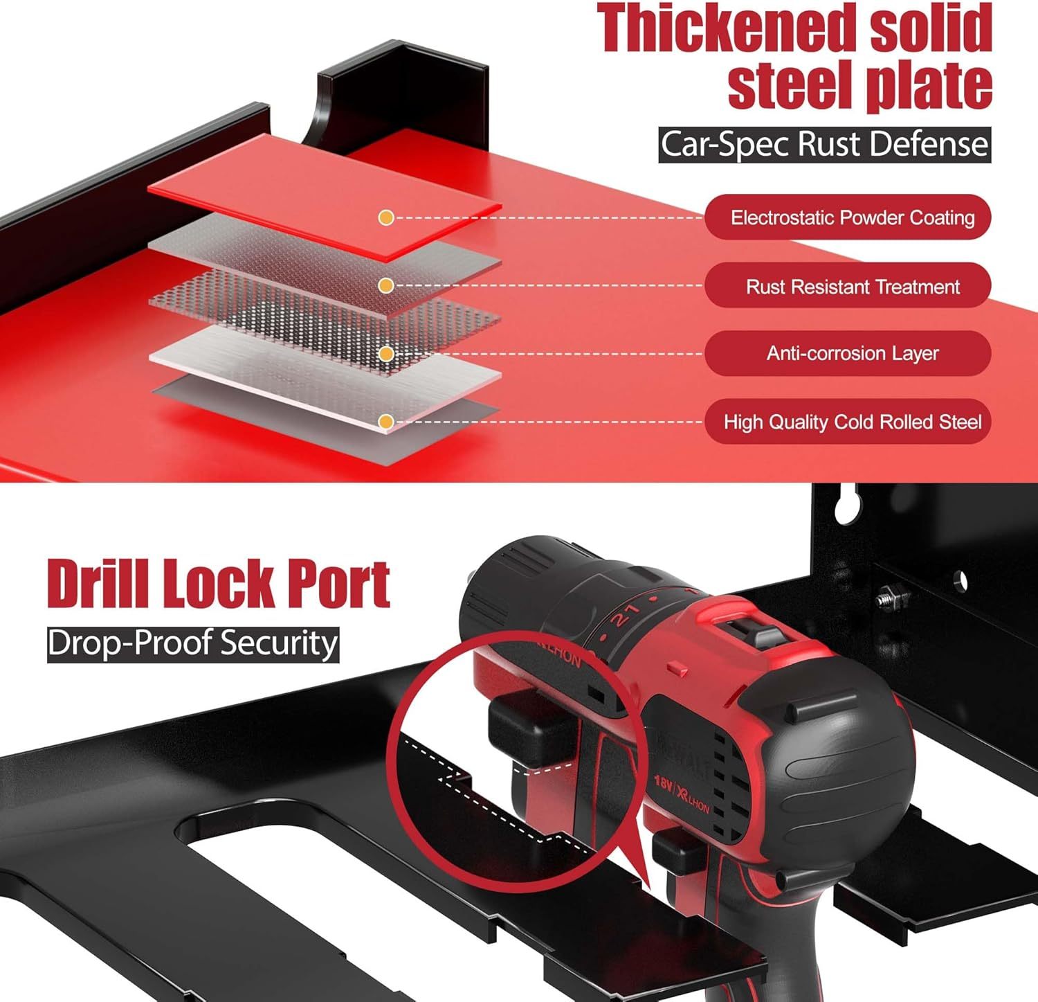 Power Tool Organizer Wall Mount with 4-Outlet Power Strip