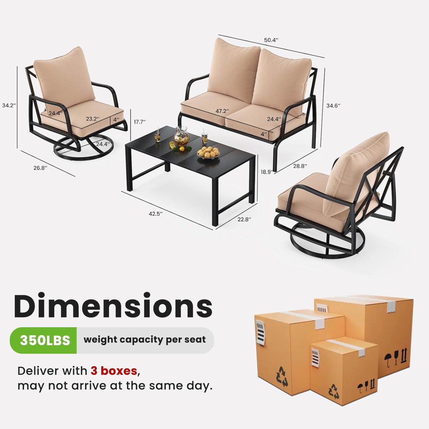 Metal Conversation Set for Porch, Balcony, and Backyard