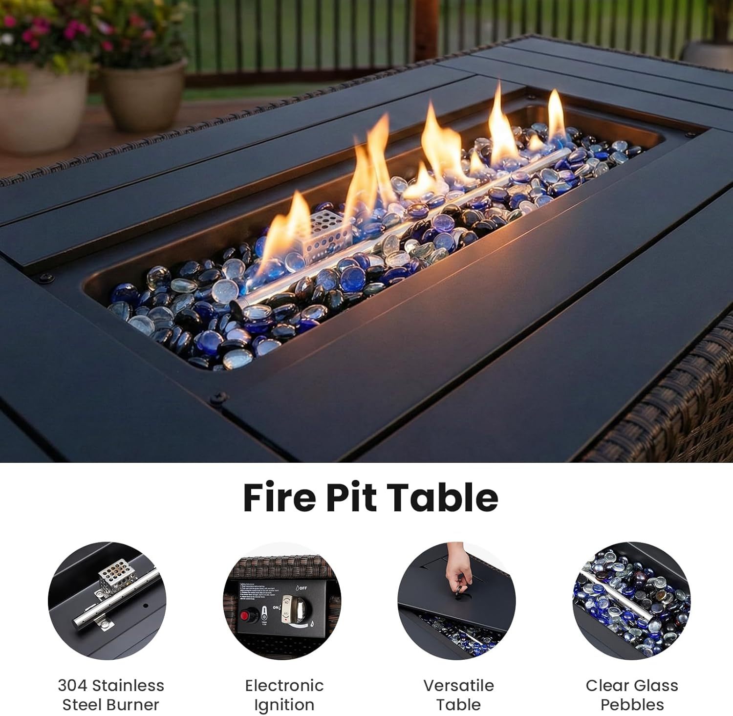7-Piece Patio Furniture Set with 44" Fire Pit Table