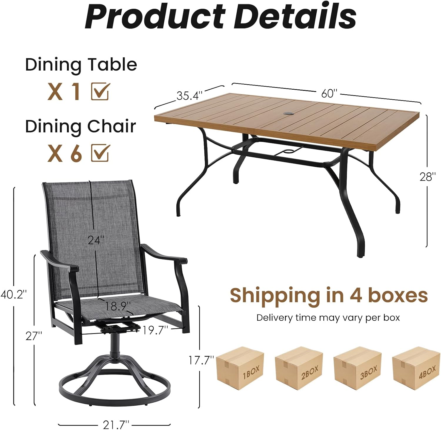 Patio Dining Table and Chairs Set for 6