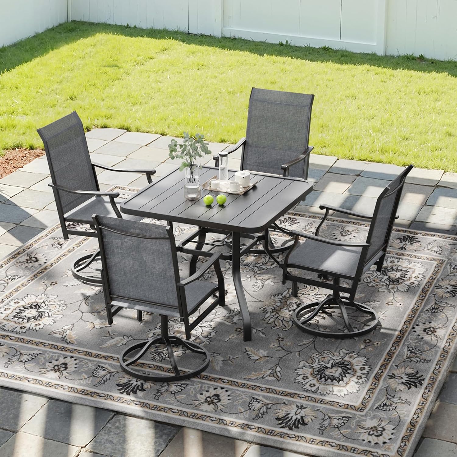 4 x Swivel Patio Chairs with Textilene Fabric and 35"x35" Outdoor Dining Table