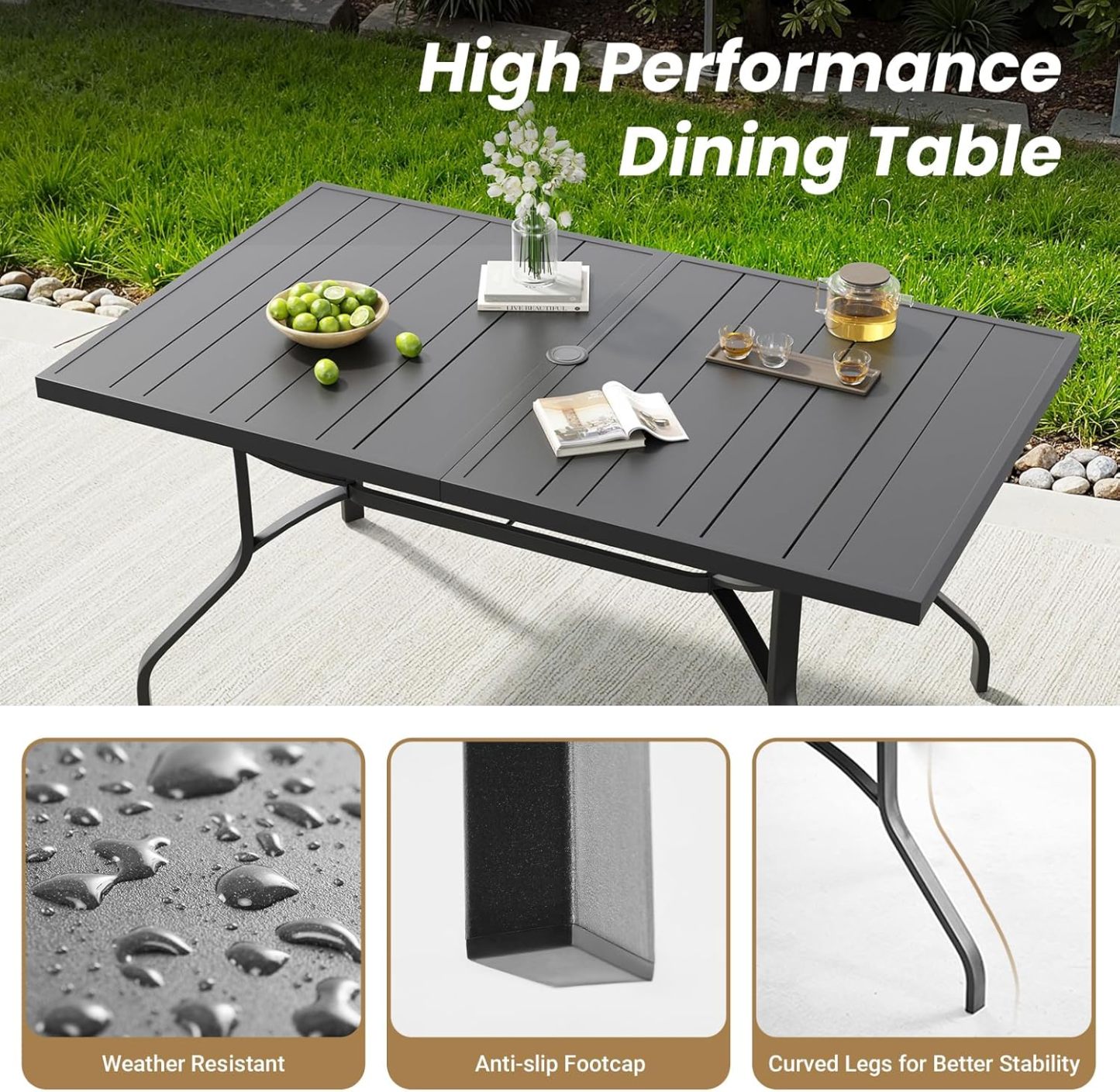 6 x Swivel Outdoor Chairs with Paded Textilene and 60"x35" Patio Table with 1.57" Umbrella Hole