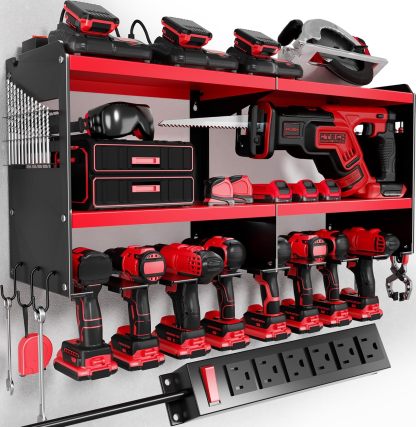 Tool Battery Holder with 6 Outlet Power Strip