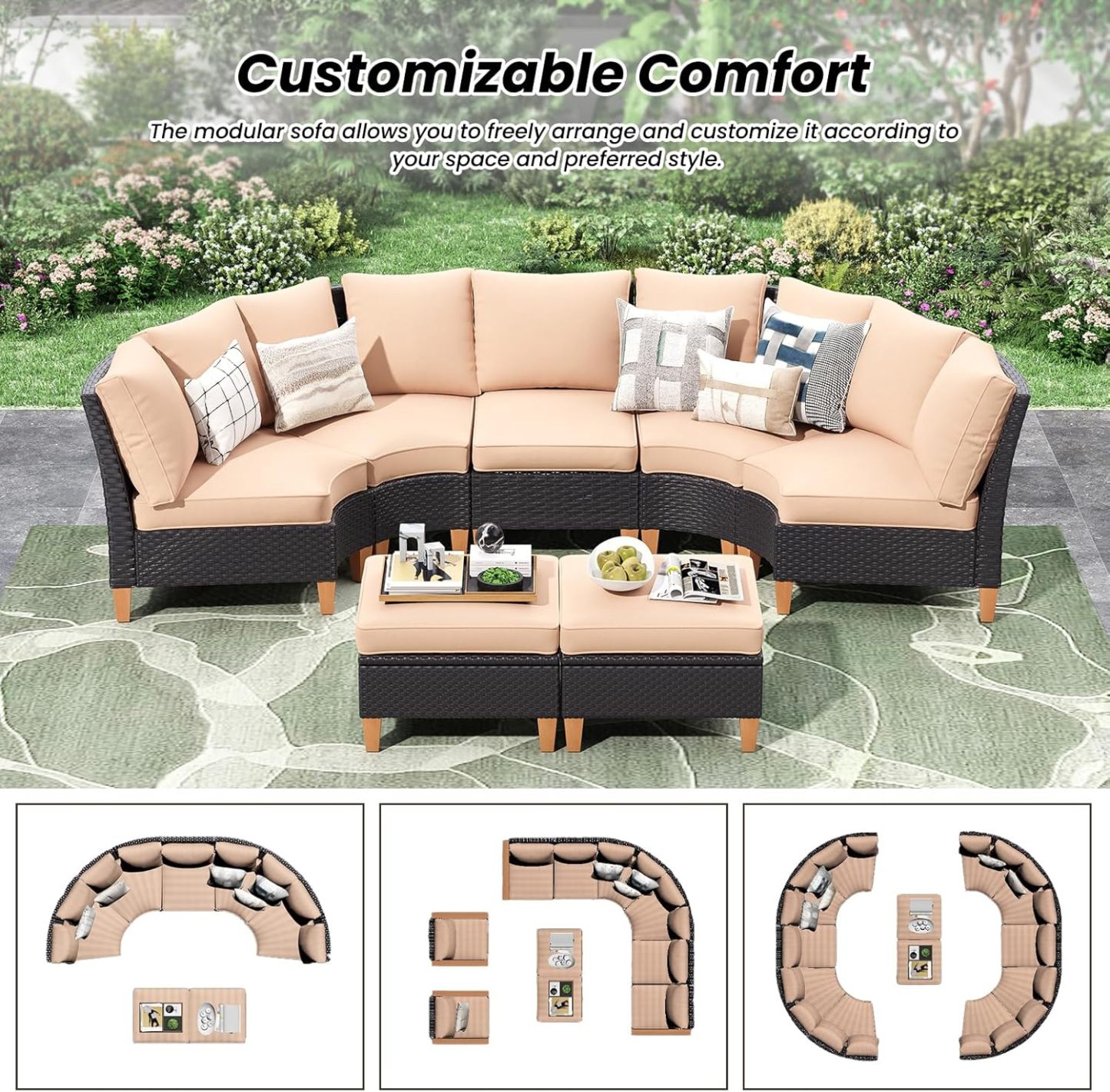12 Piece Outdoor Sectional Furniture Set with Cushions