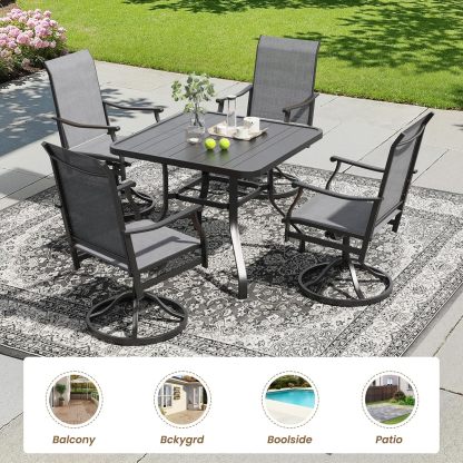 4 x Swivel Patio Chairs with Textilene Fabric and 35"x35" Outdoor Dining Table