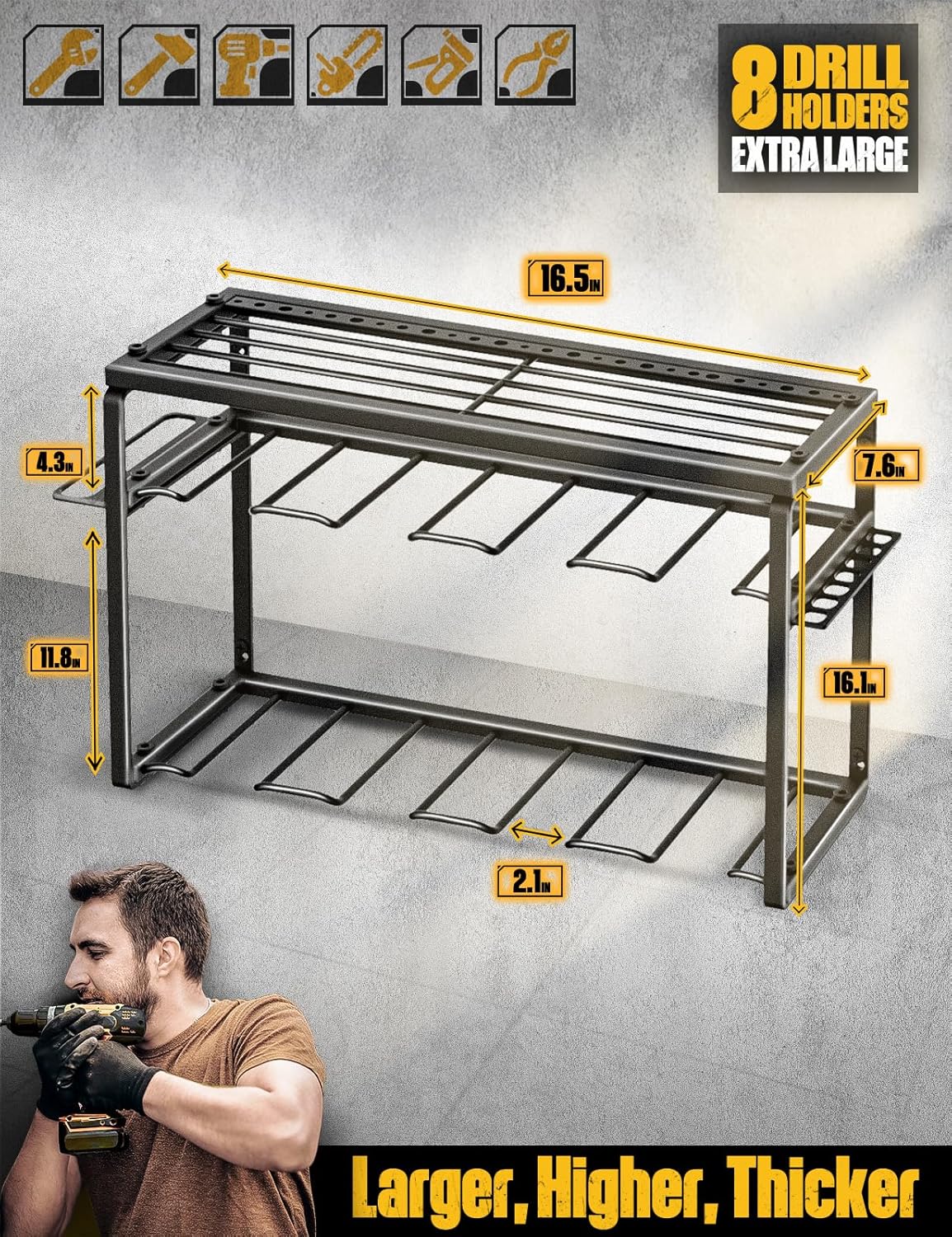 8 Drill Holders Wall Mount